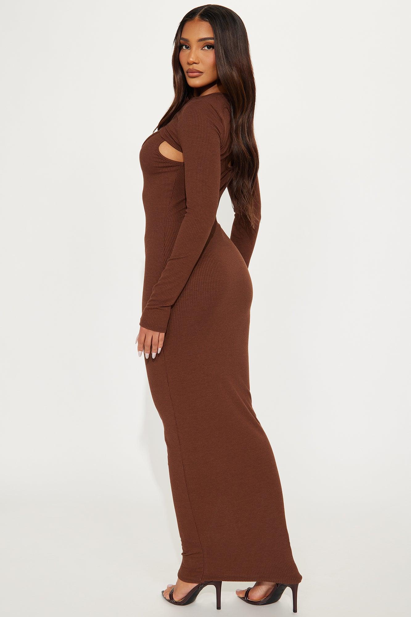 Veronia 2 Piece RIbbed Maxi Dress Set - Chocolate Product Image