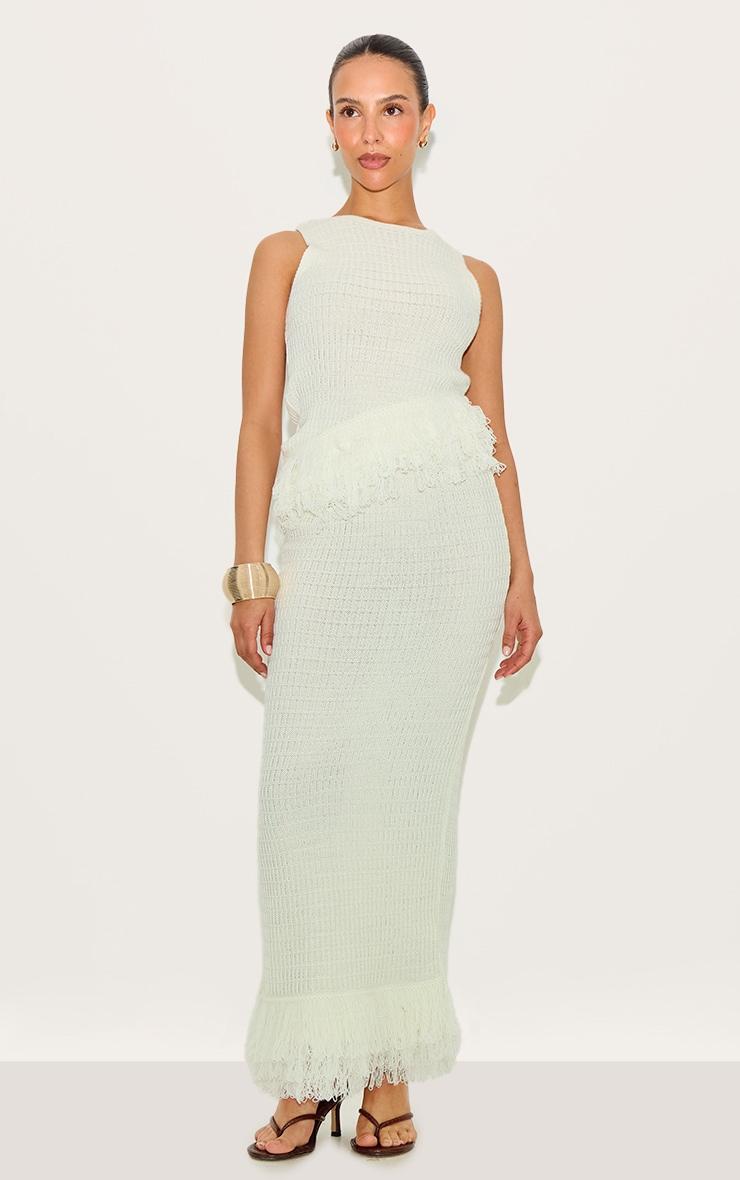 Petite Cream Fringe Edge Sleeveless Knit Top Product Image