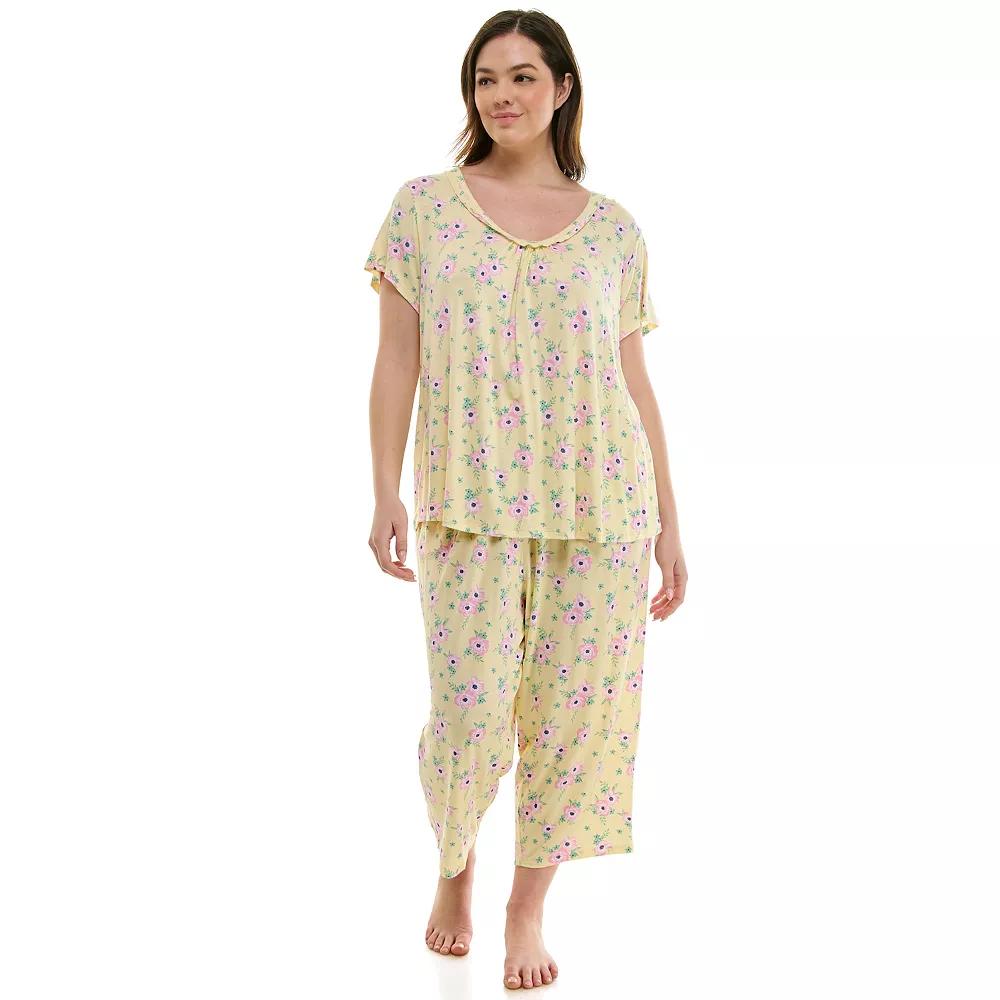 Plus Size Croft & Barrow® Print Short Sleeve Pajama Top & Pajama Pants Sleep Set, Women's, Size: 1XL, Nika Floral Product Image