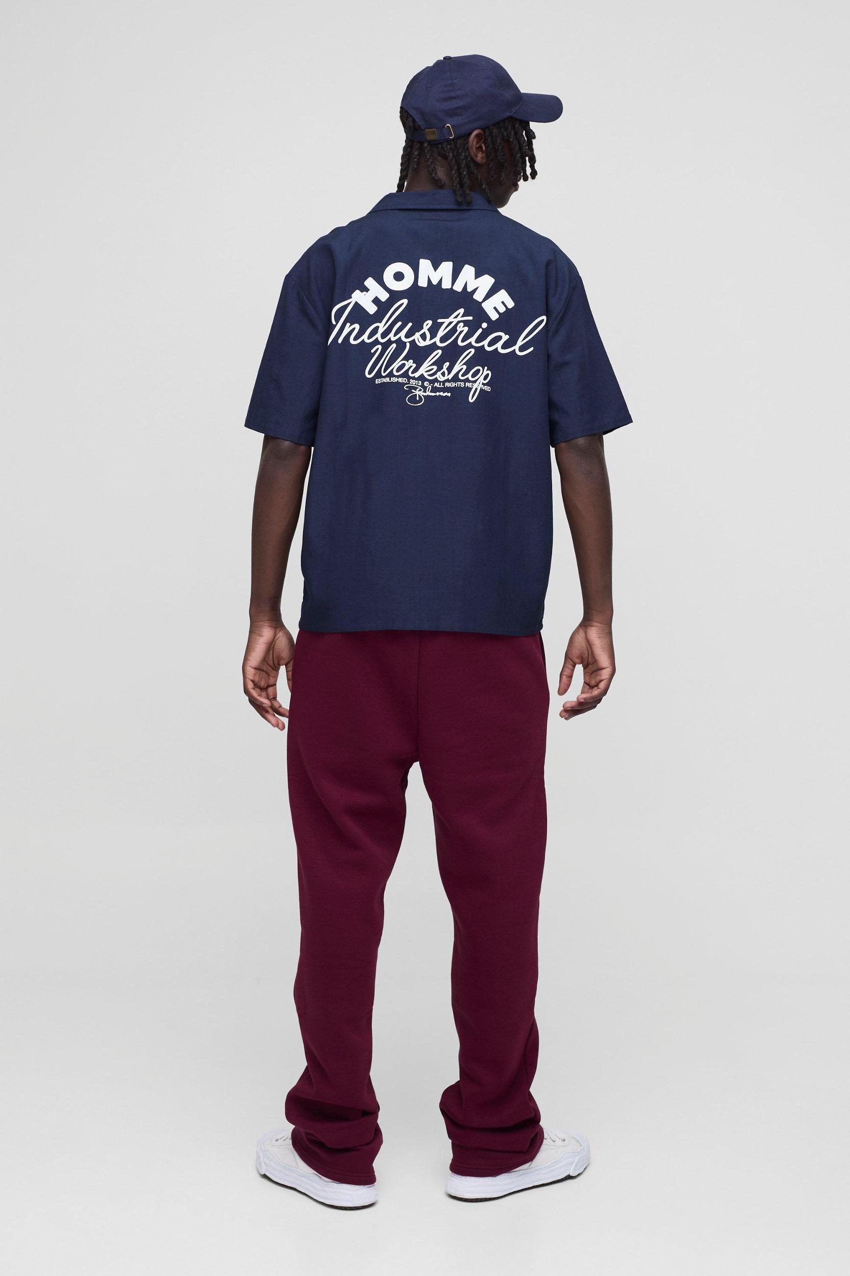 Oversized Slogan Print Linen Look Shirt | boohooMAN USA Product Image