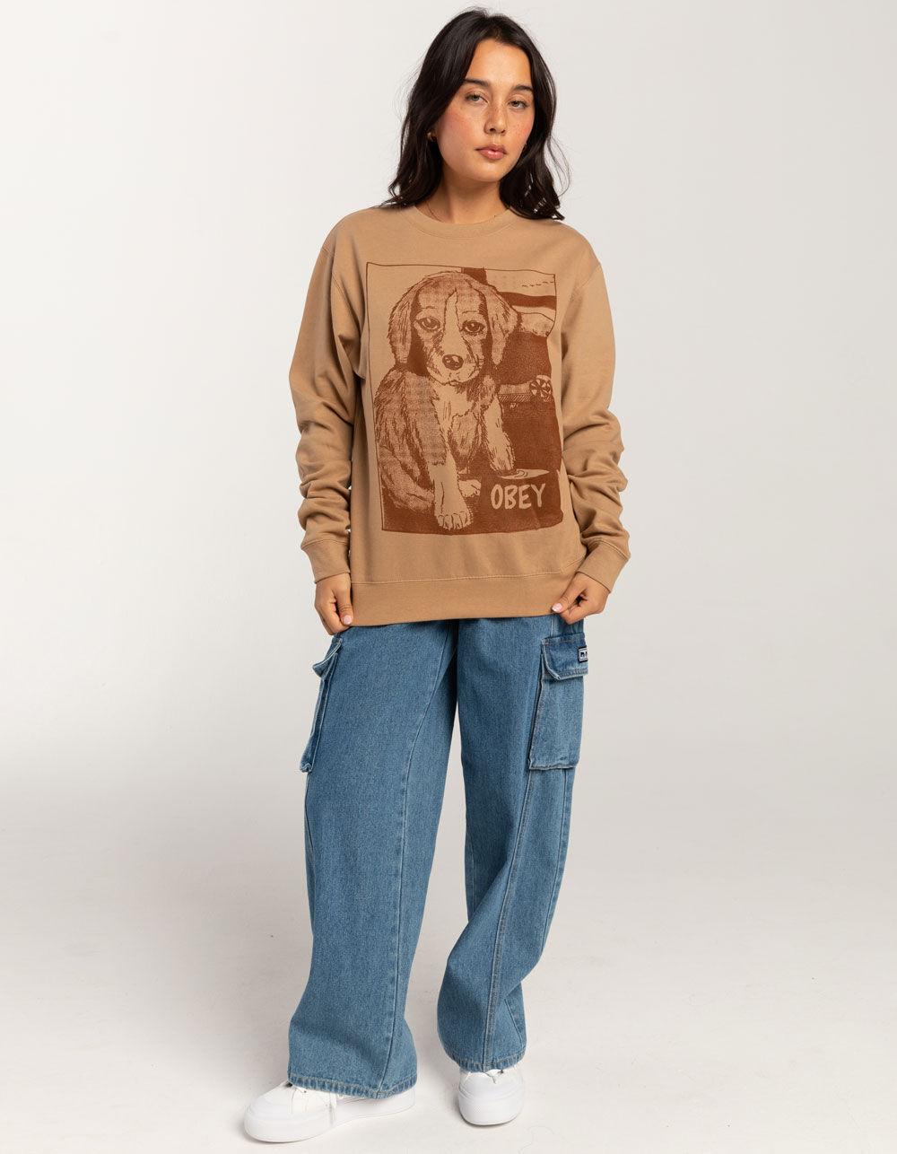 OBEY Clumsy Puppy Womens Crewneck Sweatshirt - SAND Product Image