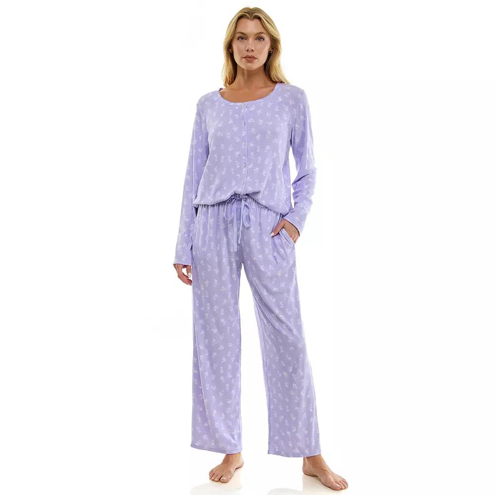 Women's Croft & Barrow® Valentine's Day Henley Long Sleeve Pajama Top & Pajama Pants Set,  Product Image
