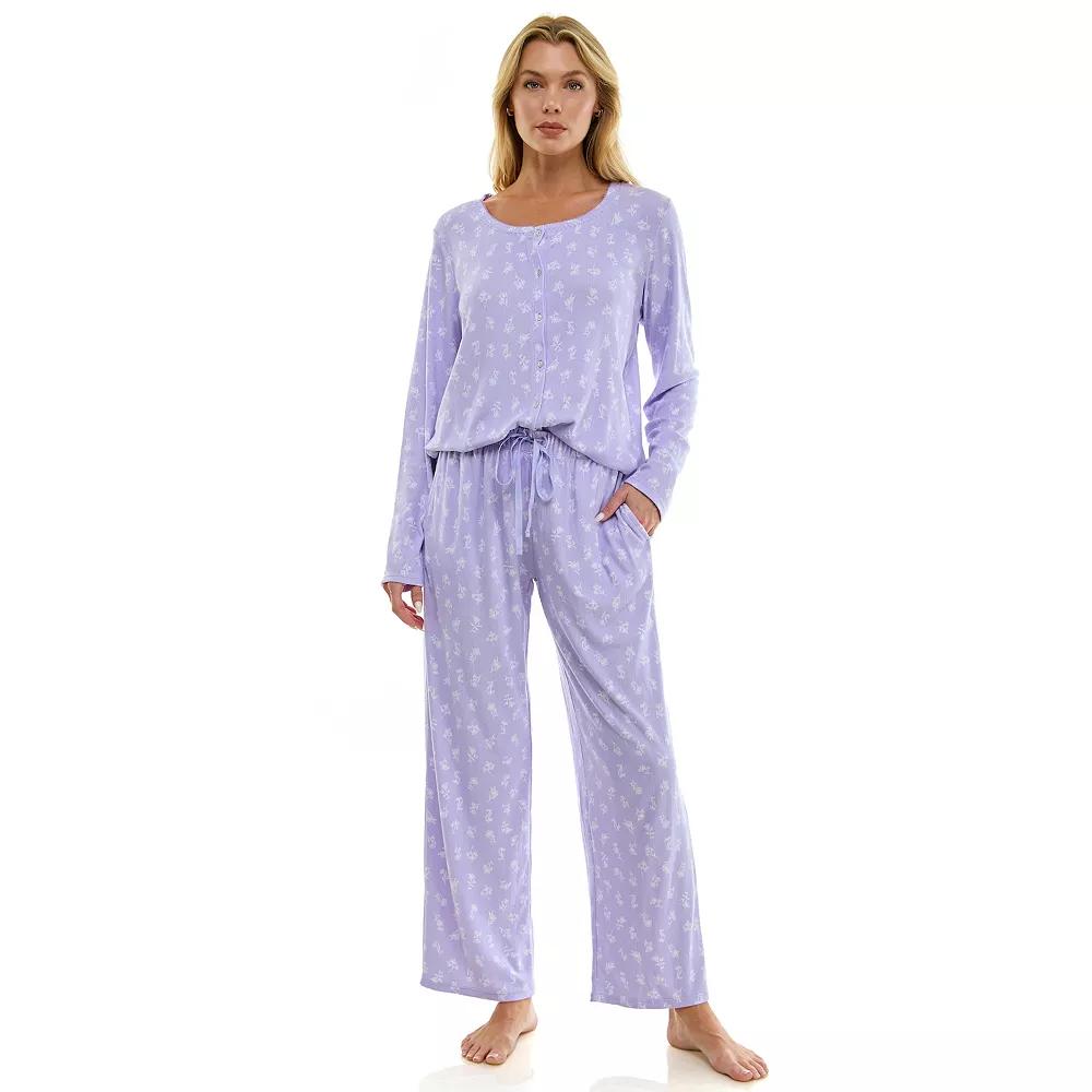 Women's Croft & Barrow® Valentine's Day Henley Long Sleeve Pajama Top & Pajama Pants Set,  Product Image