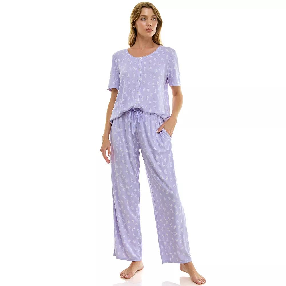 Women's Croft & Barrow® 2-pc. Pointelle Short Sleeve Pajama Top & Pajama Pants Set,  Product Image