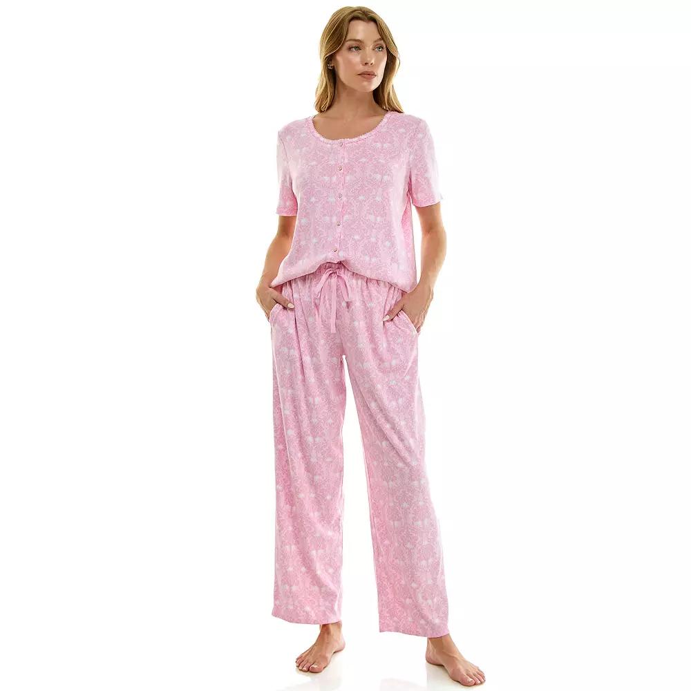 Women's Croft & Barrow® 2-pc. Pointelle Short Sleeve Pajama Top & Pajama Pants Set,  Product Image