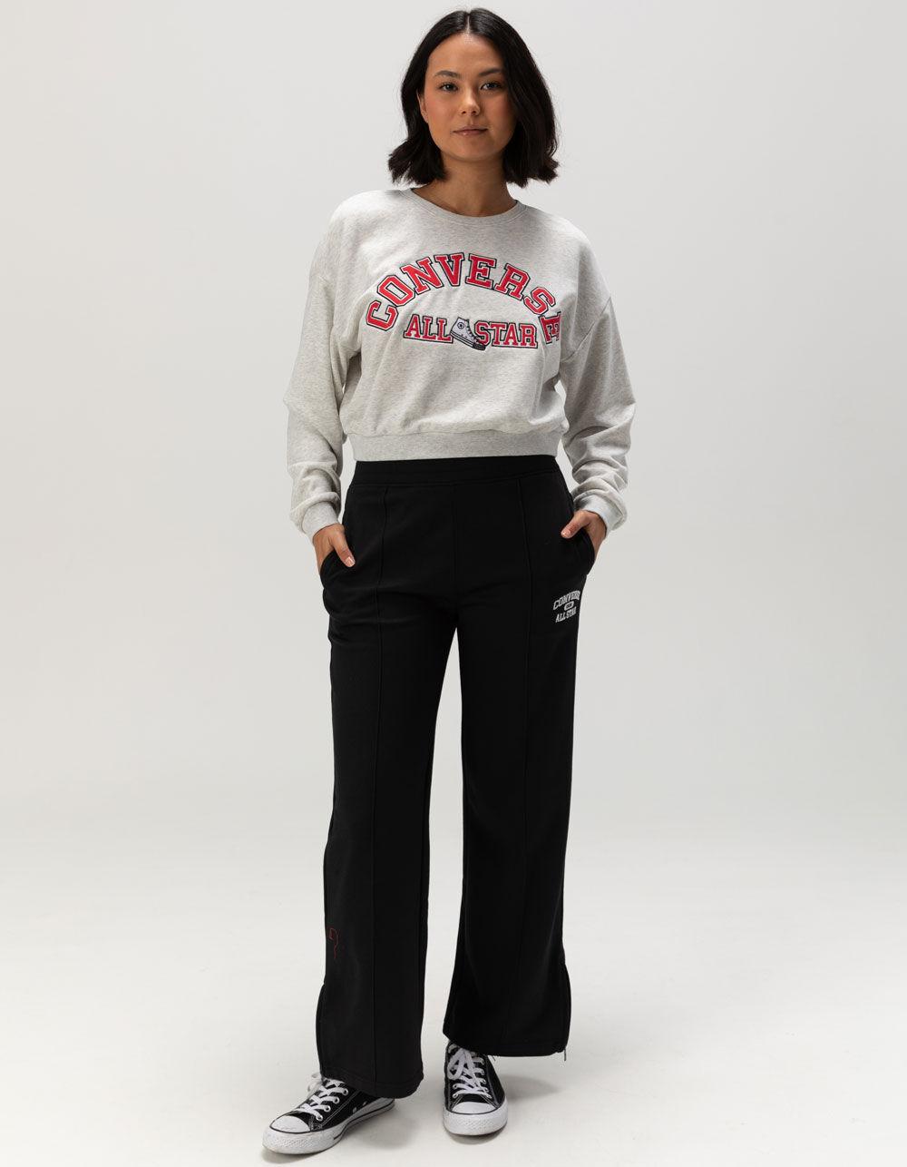 CONVERSE Retro Chuck Taylor Womens Crop Crewneck Sweatshirt - LIGHT GRAY Product Image