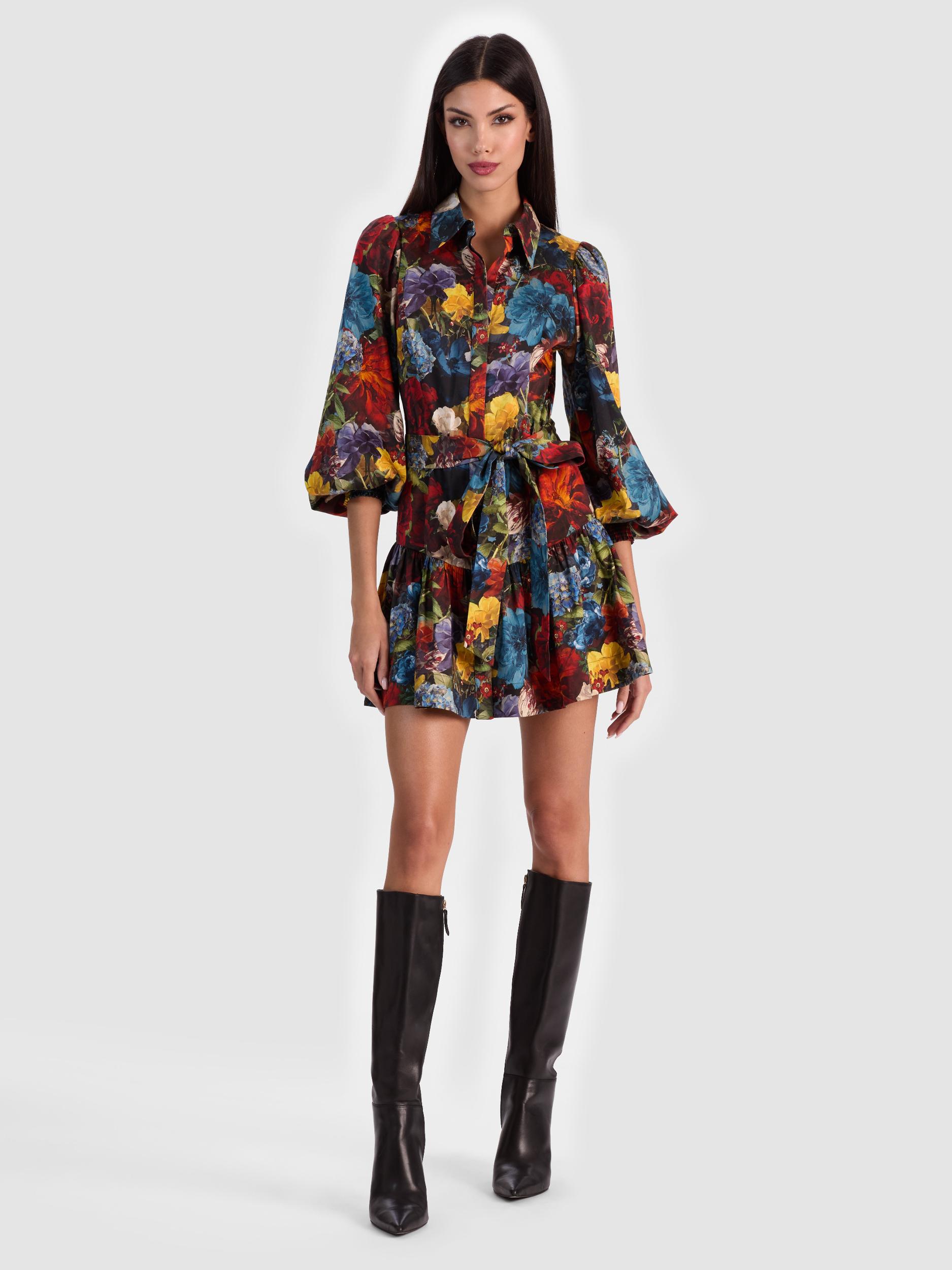 ALICE AND OLIVIA Lily Mini Shirt Dress In Flourish Sm In Multi Product Image