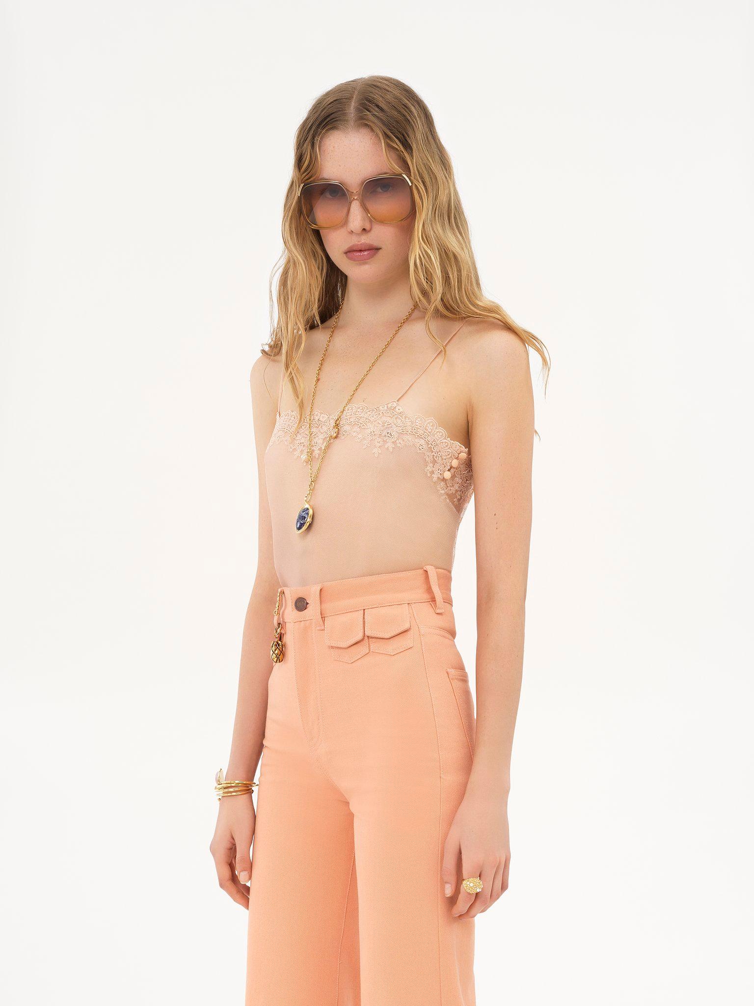 Fitted tank top in embroidered lace Product Image