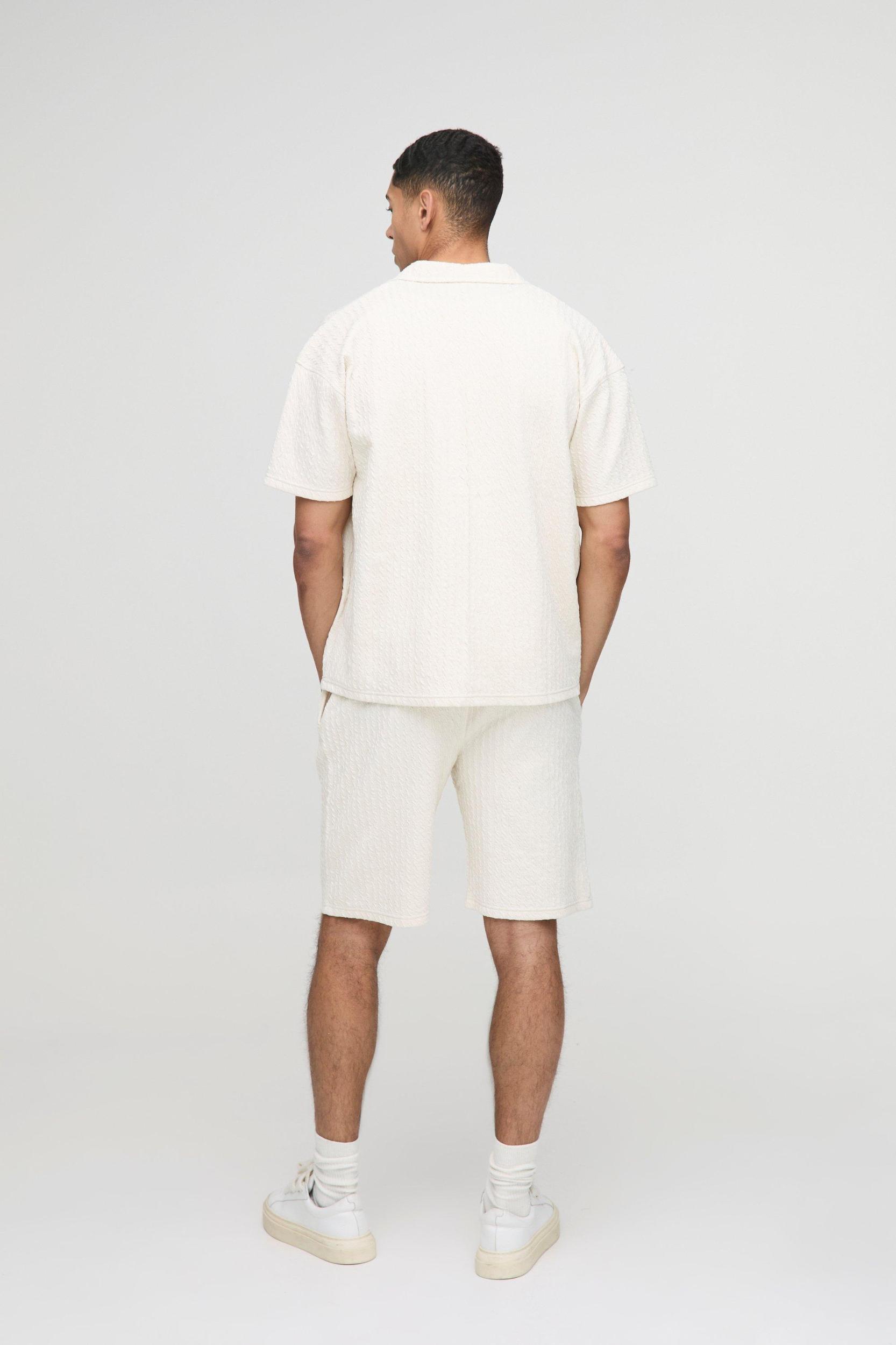 Textured Stripe Jacquard Shirt & Short Set | boohooMAN USA Product Image