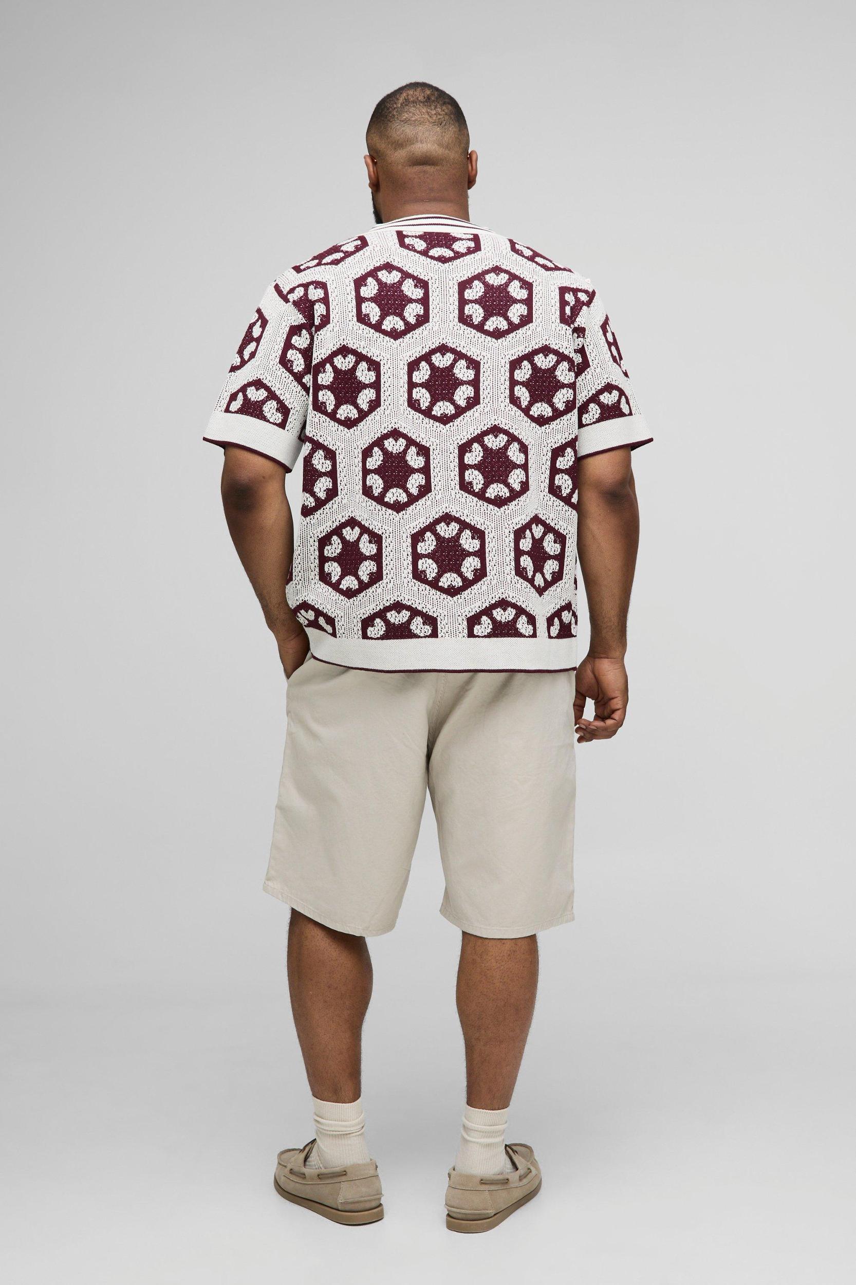 Plus Crochet Regular Knitted Shirt | boohooMAN USA Product Image