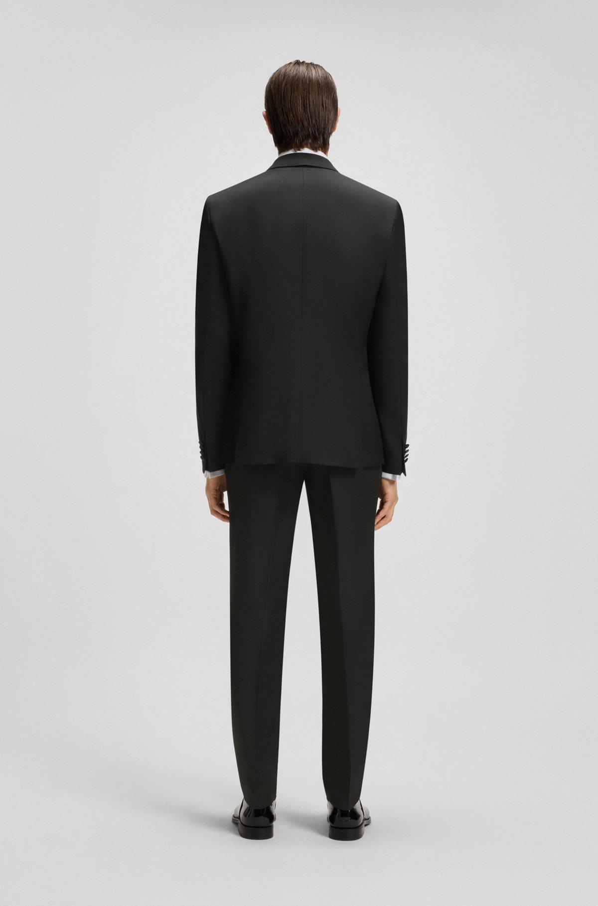 BOSS - Slim-fit tuxedo jacket in virgin-wool serge - Black Product Image