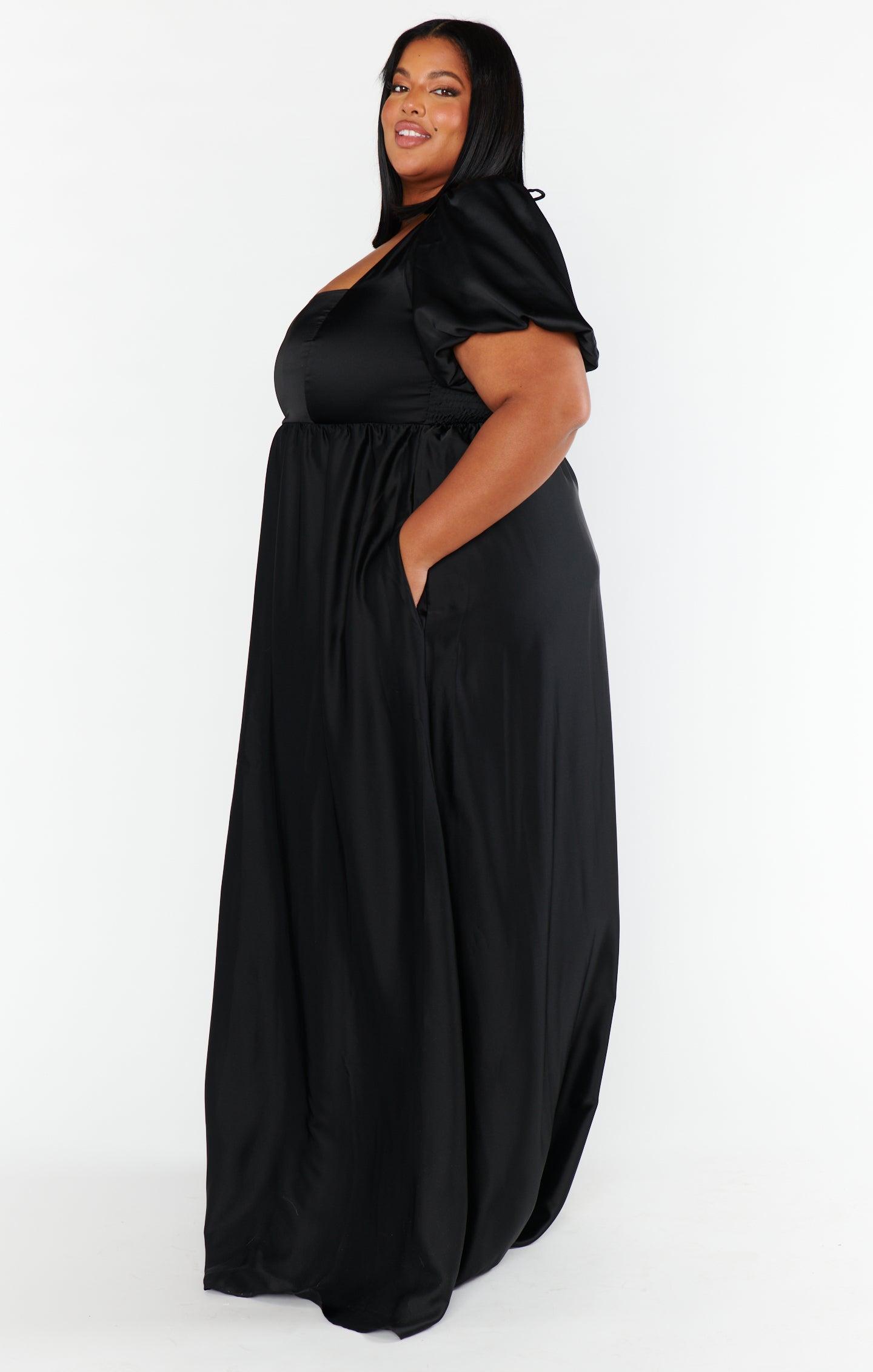 Nora Maxi Dress ~ Black Luxe Satin Product Image