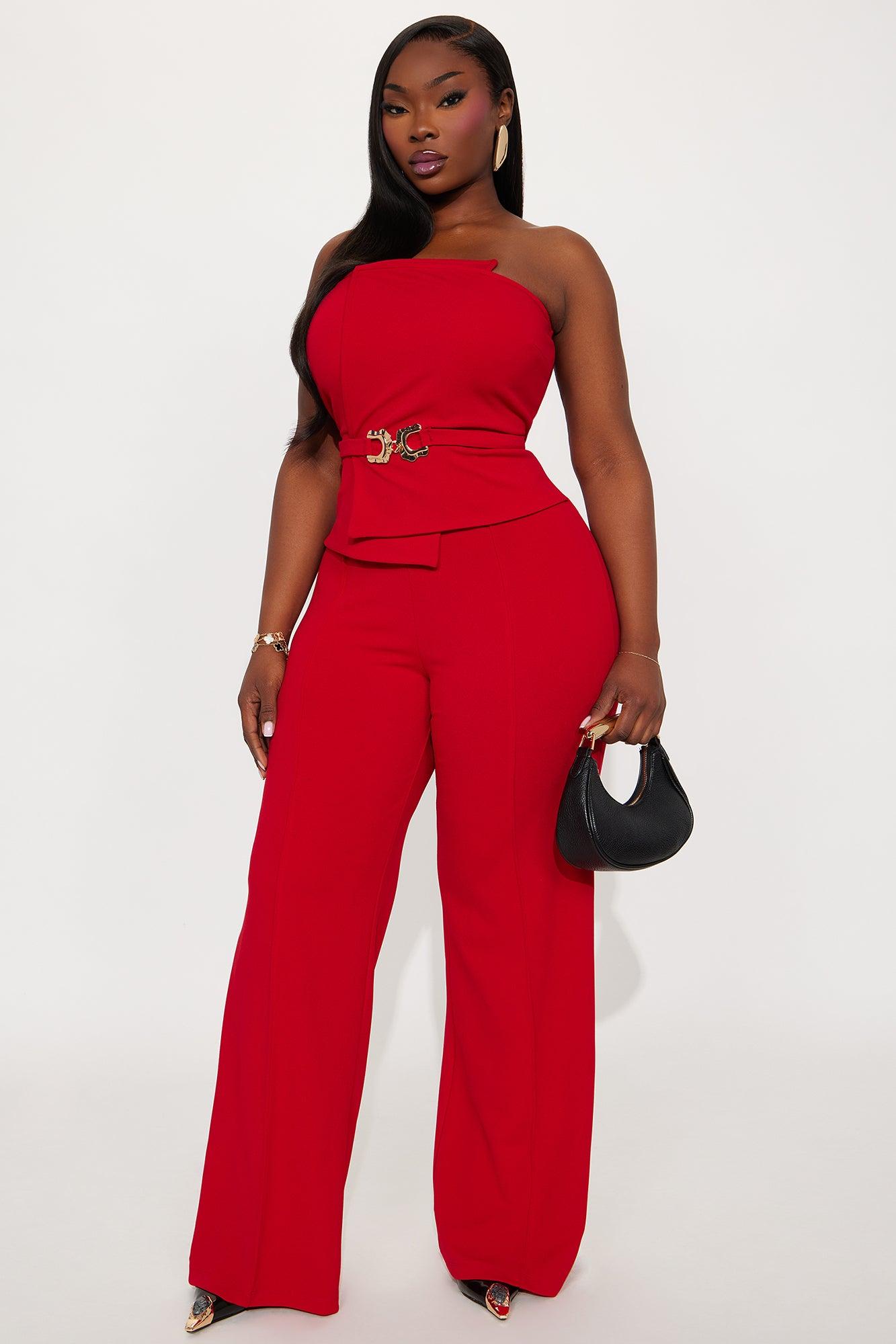 High Profile Wide Leg Jumpsuit - Red Female Product Image