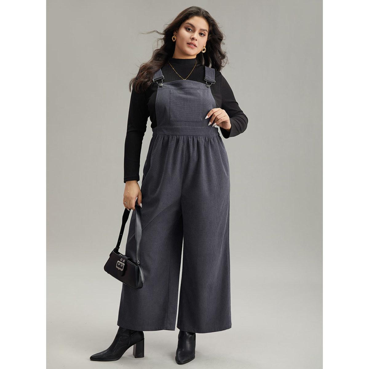 Plus Size Gray Corduroy Adjustable Straps Gathered Pocket Jumpsuit Women Office Sleeveless Spaghetti Strap Work Loose Jumpsuits BloomChic 26/4X Product Image