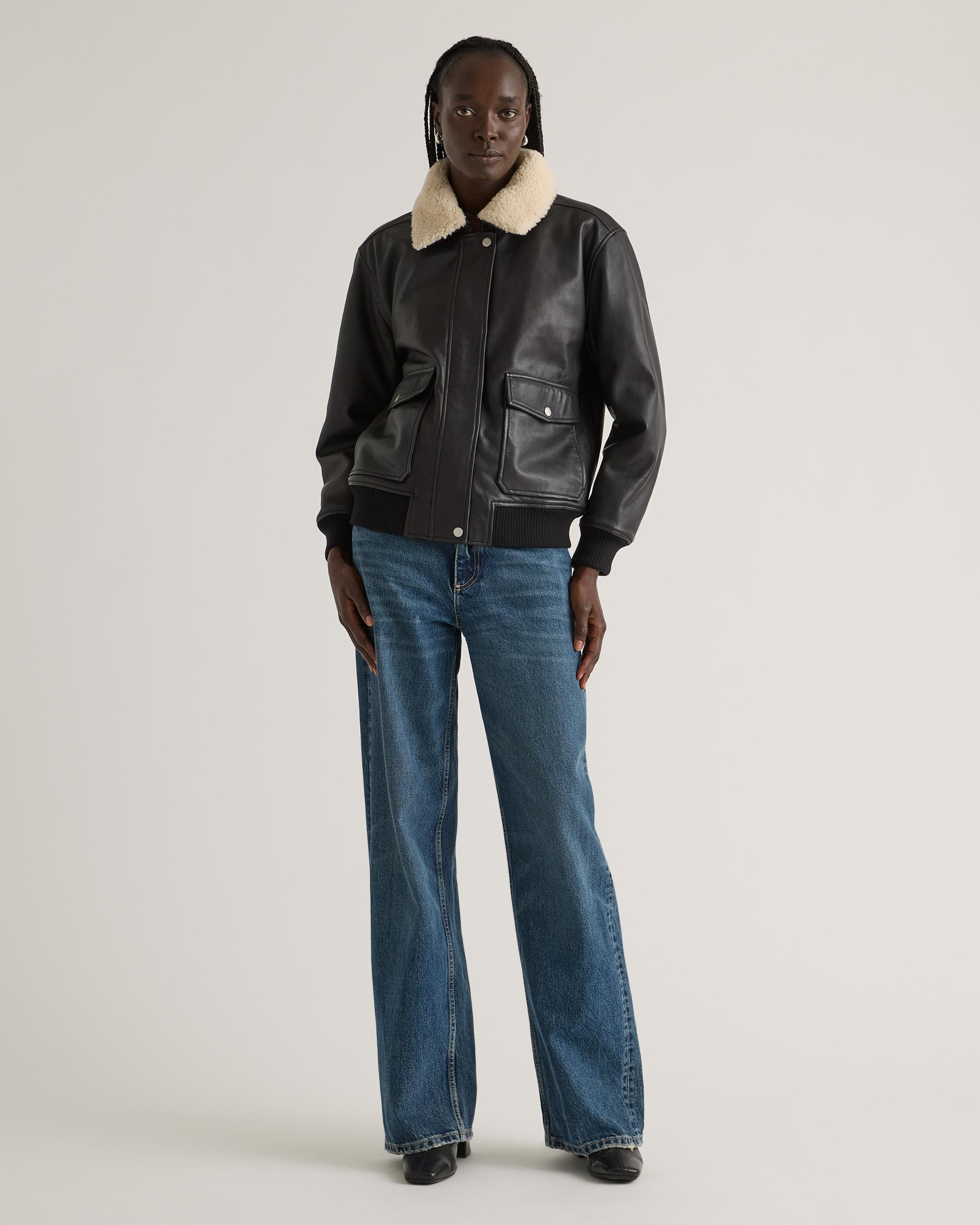 Quince | Women's Shearling Trim Aviator Jacket Leather Product Image