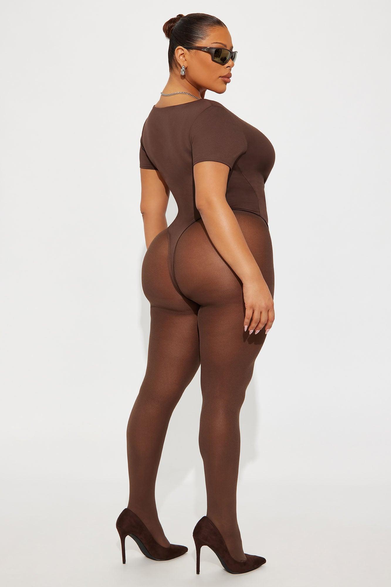 Contour Double Lined Short Sleeve High Cut Bodysuit - Chocolate Female Product Image