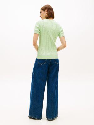 Short-Sleeve Cable Knit Sweater Product Image