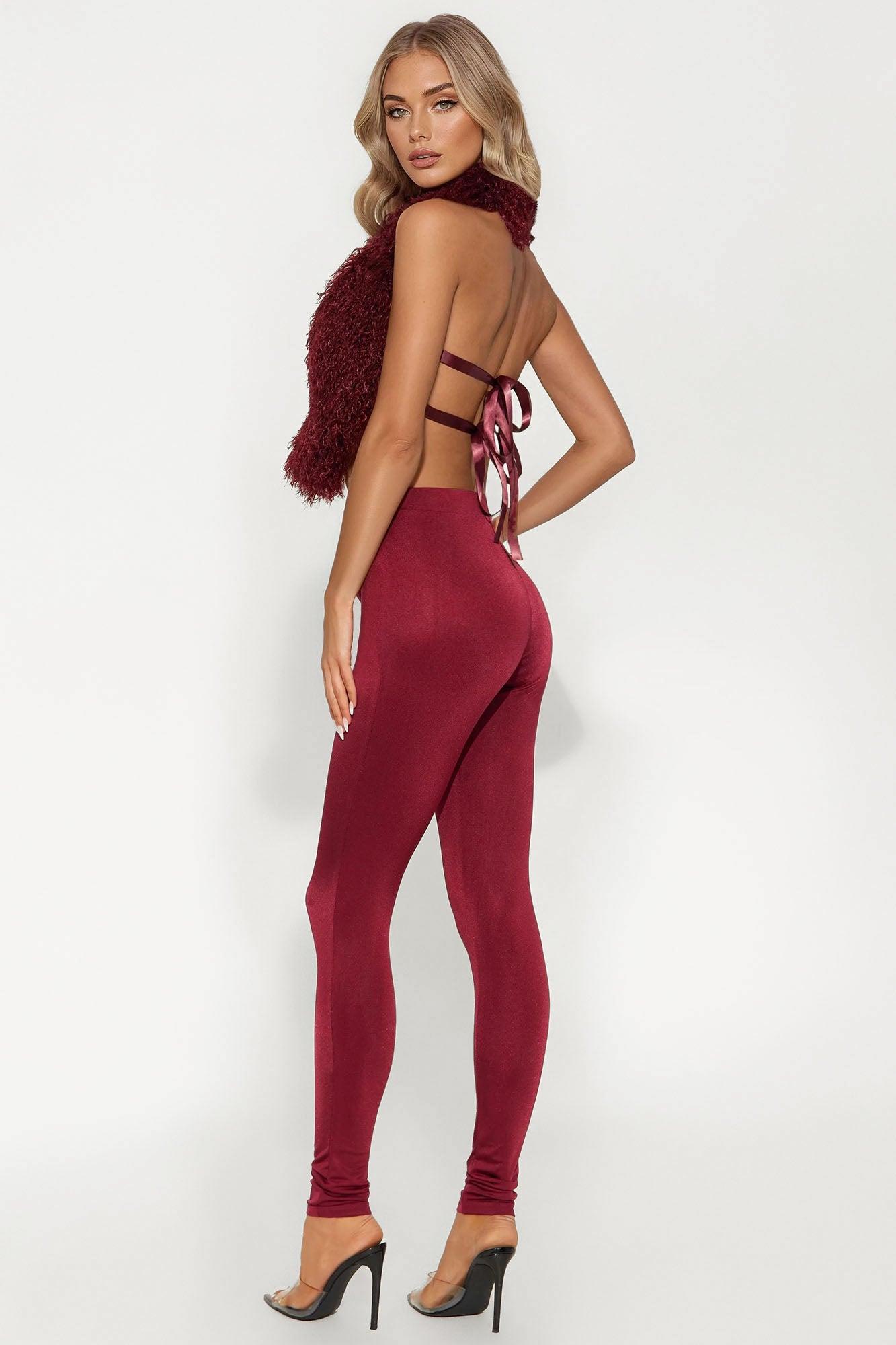 Fur Fantasy Backless Pant Set - Burgundy Female Product Image