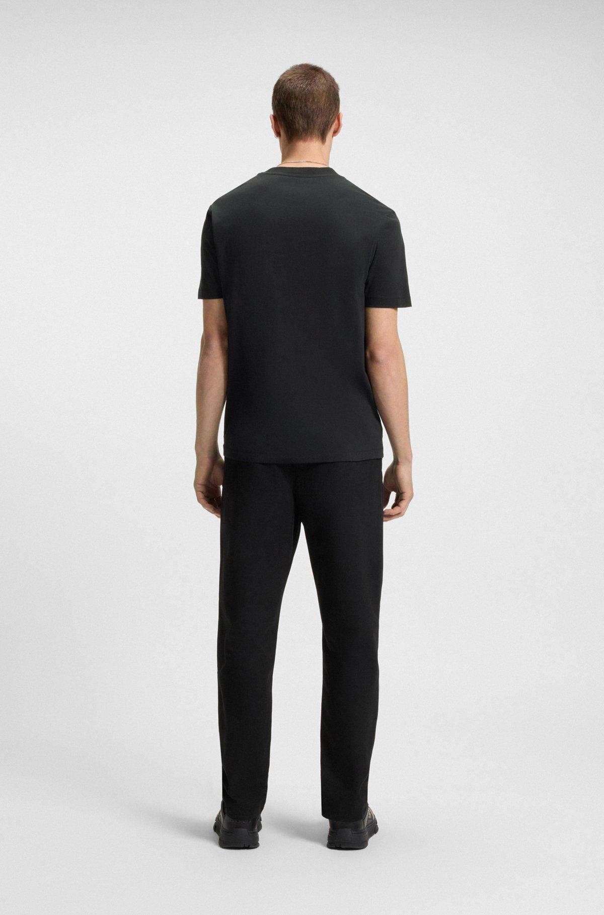 HUGO - Cotton-jersey T-shirt with split-logo print - Black Product Image