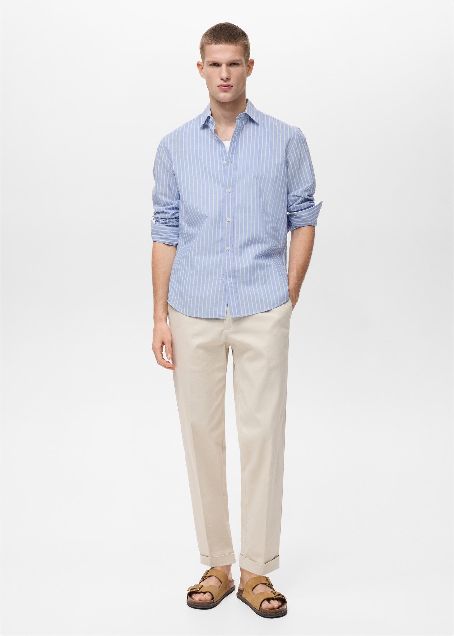 Striped cotton linen shirt - Men | MANGO USA Product Image