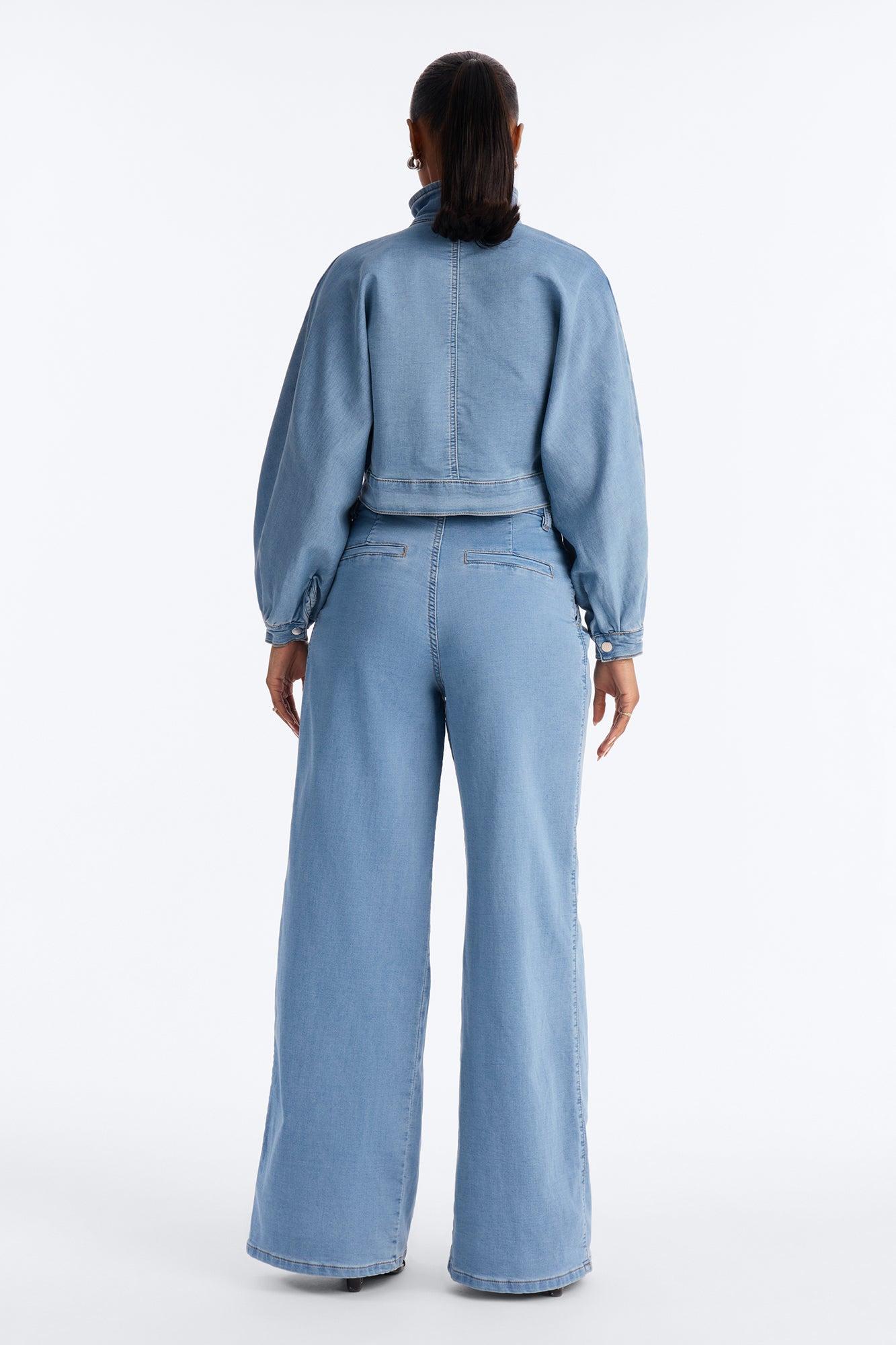 Fade Into You Jacket Knit Denim Pant Set - Denim Female Product Image