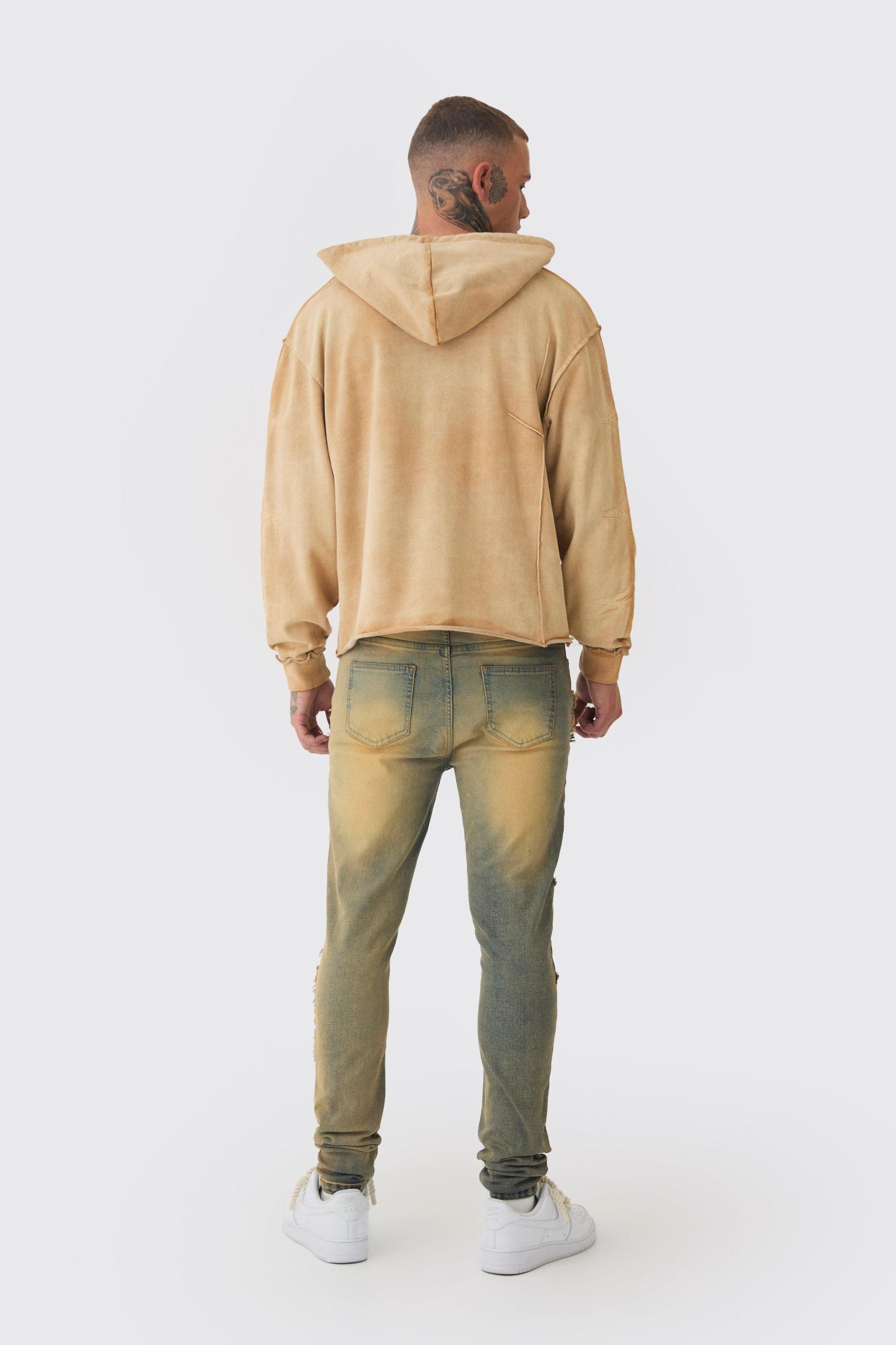 Tall Tinted Frayed Skinny Jeans | boohooMAN USA Product Image