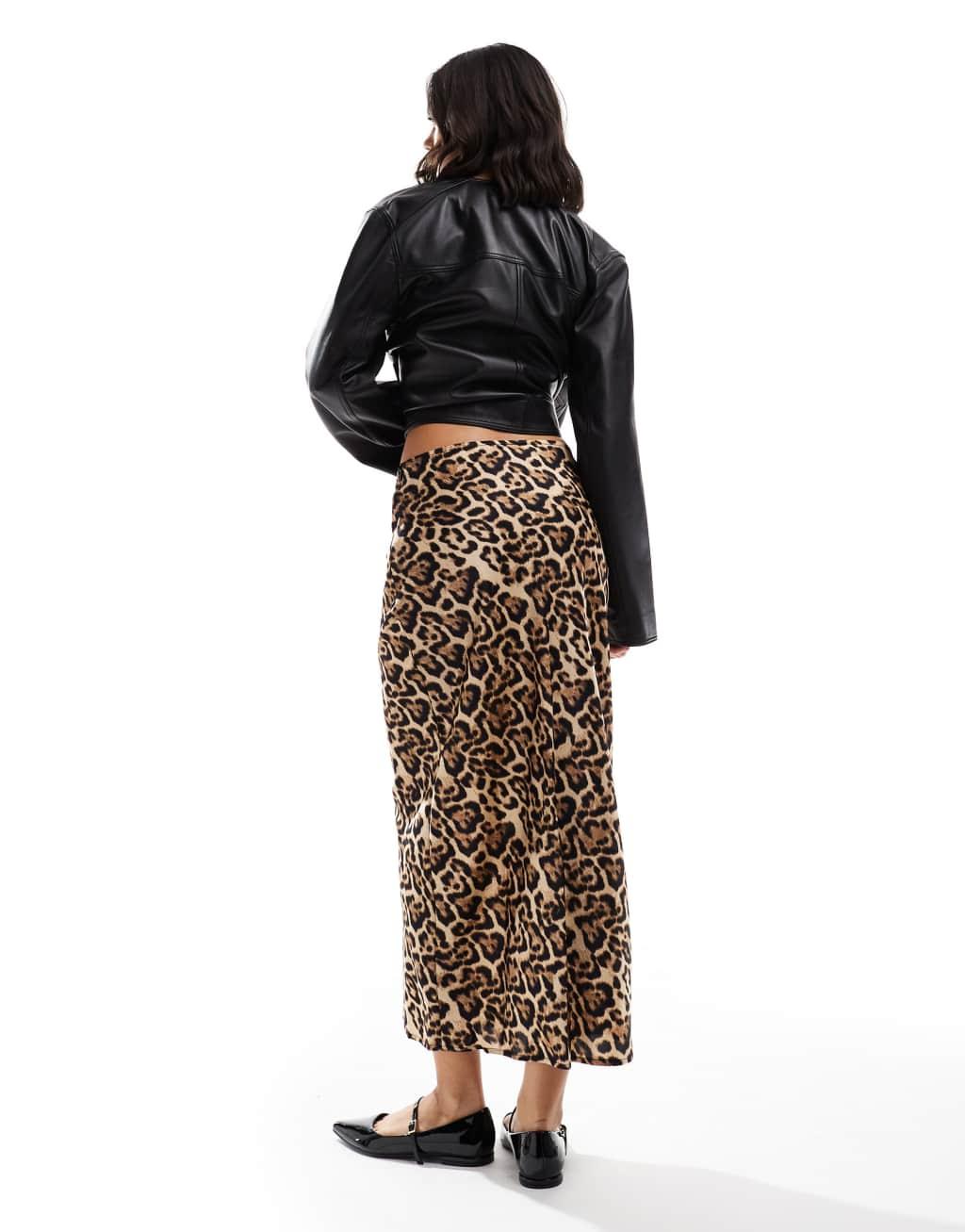 Brave Soul satin maxi skirt in leopard print Product Image