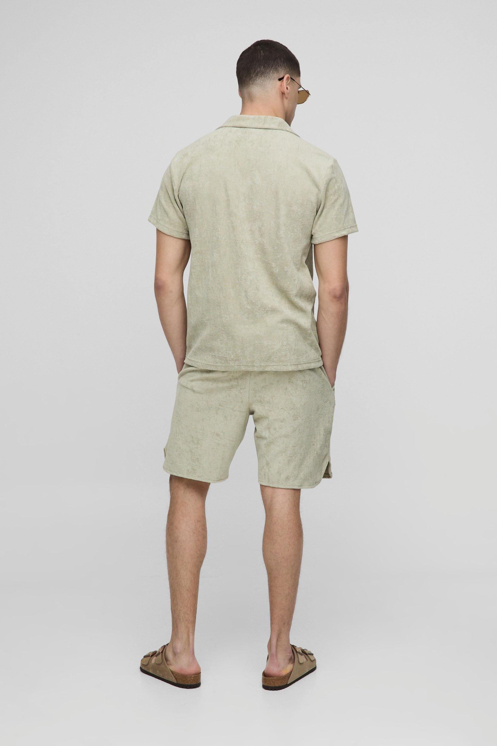 Regular Fit Jersey Towelling Revere Shirt & Runner Short Set | boohooMAN USA Product Image