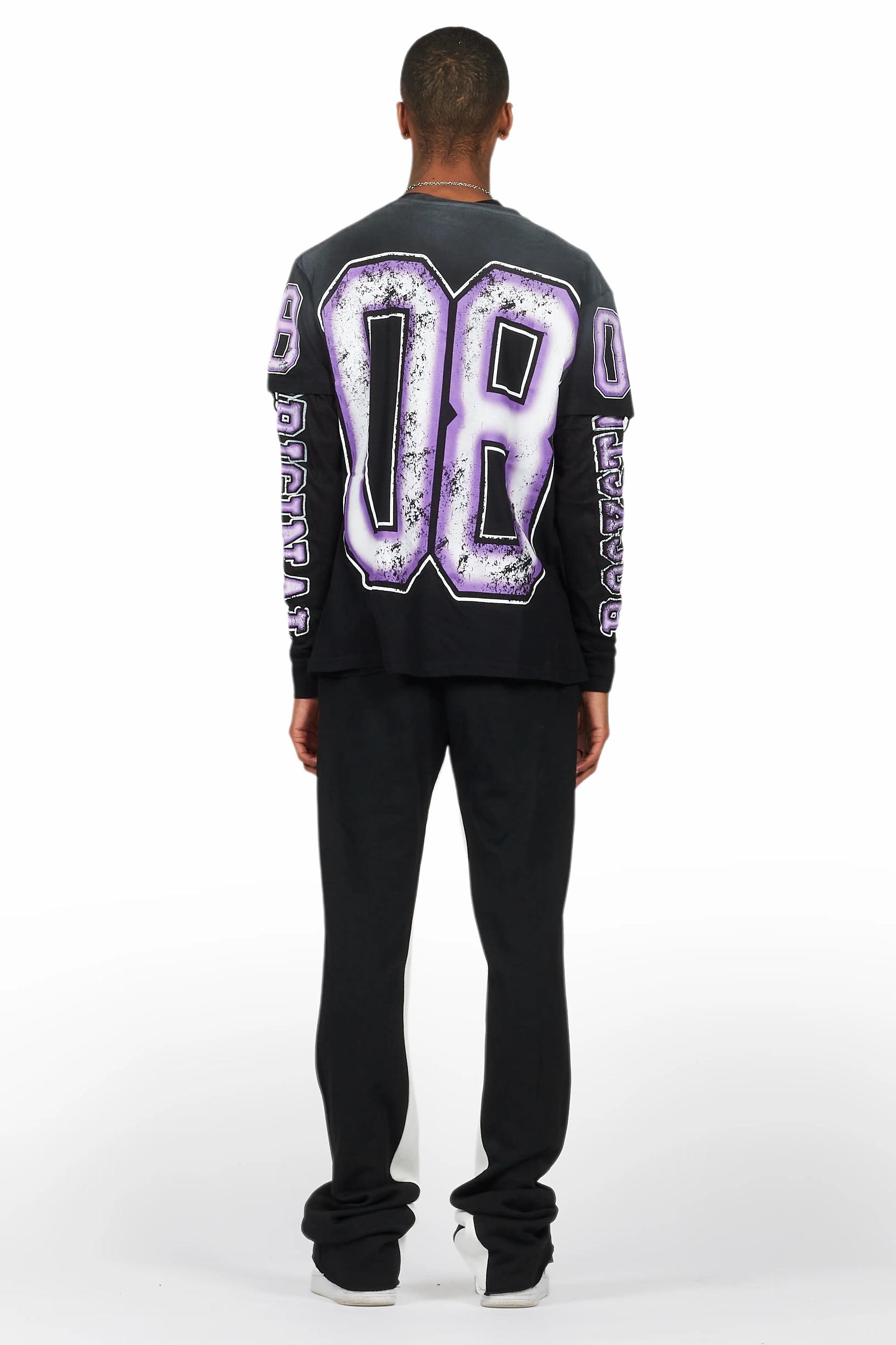 Fields Black/Purple Double Layer T-Shirt/Stacked Baggy Track Pant Set Male Product Image
