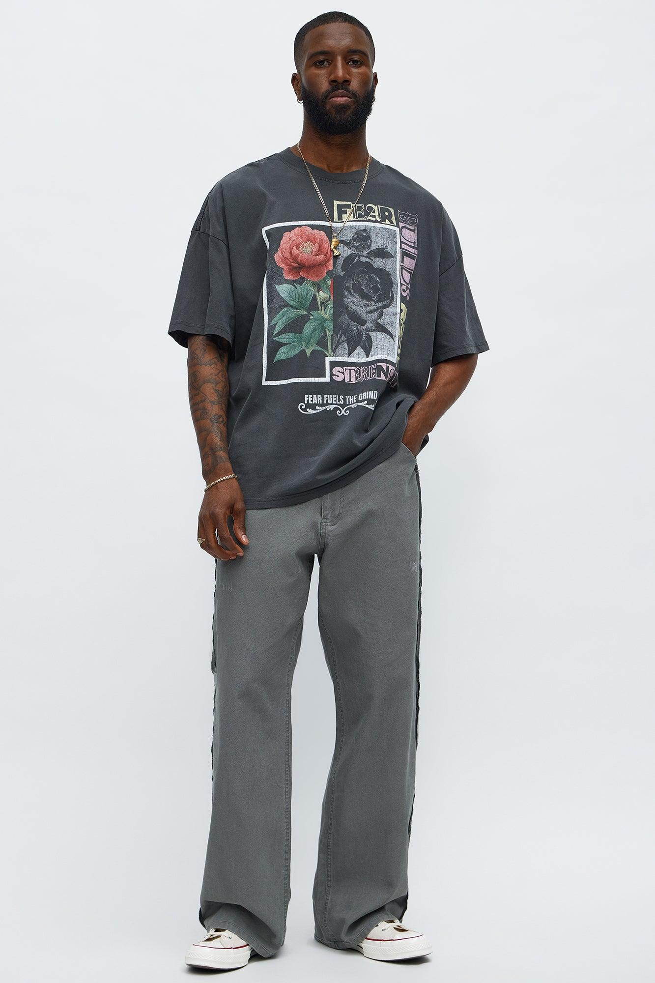 Fear Builds Real Strength Oversized Short Sleeve Tee - Black Wash Product Image