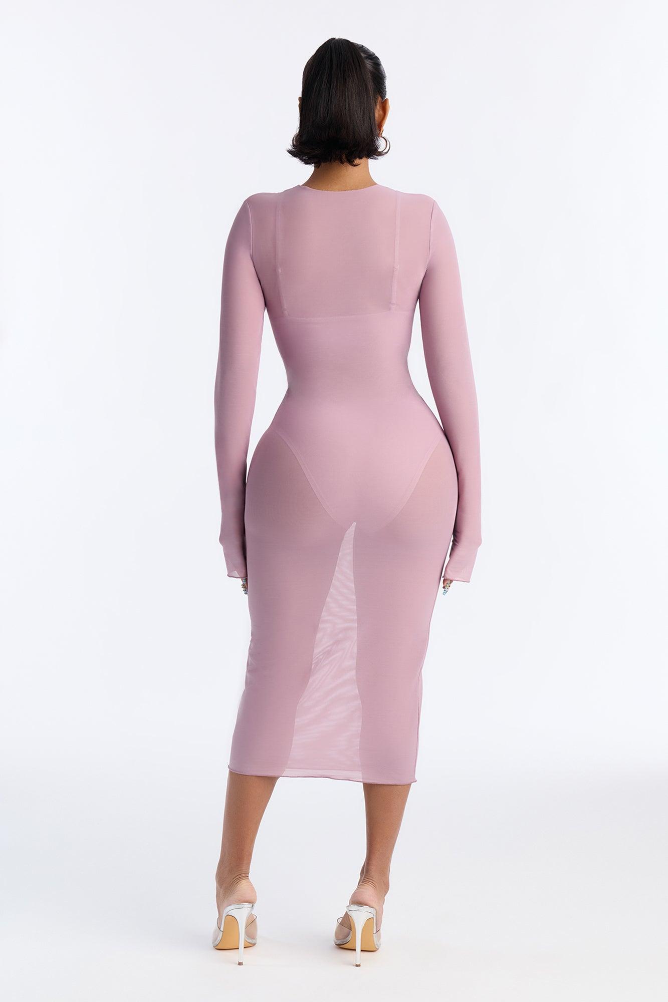 Power Mesh Long Sleeve Midi Dress - Lavender Female Product Image