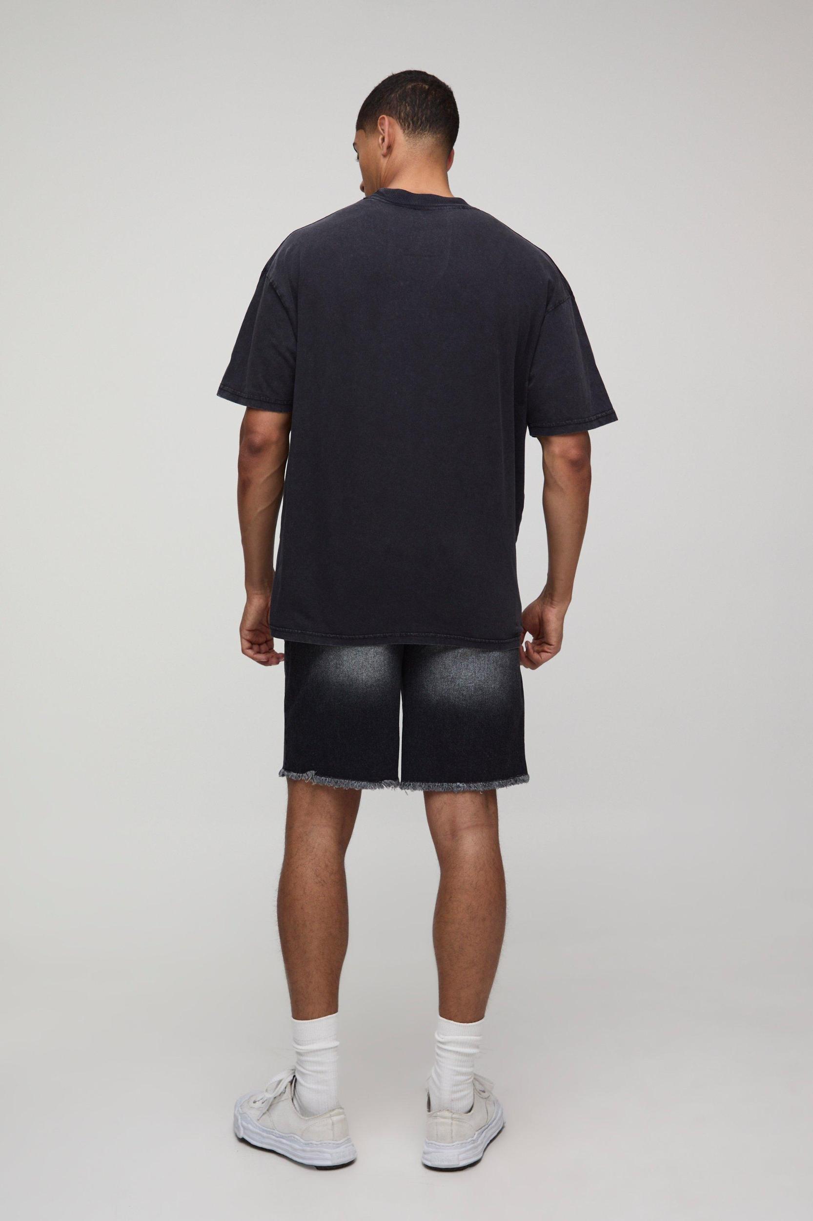 Relaxed Fit Ripped Washed Black Denim Shorts | boohooMAN USA Product Image