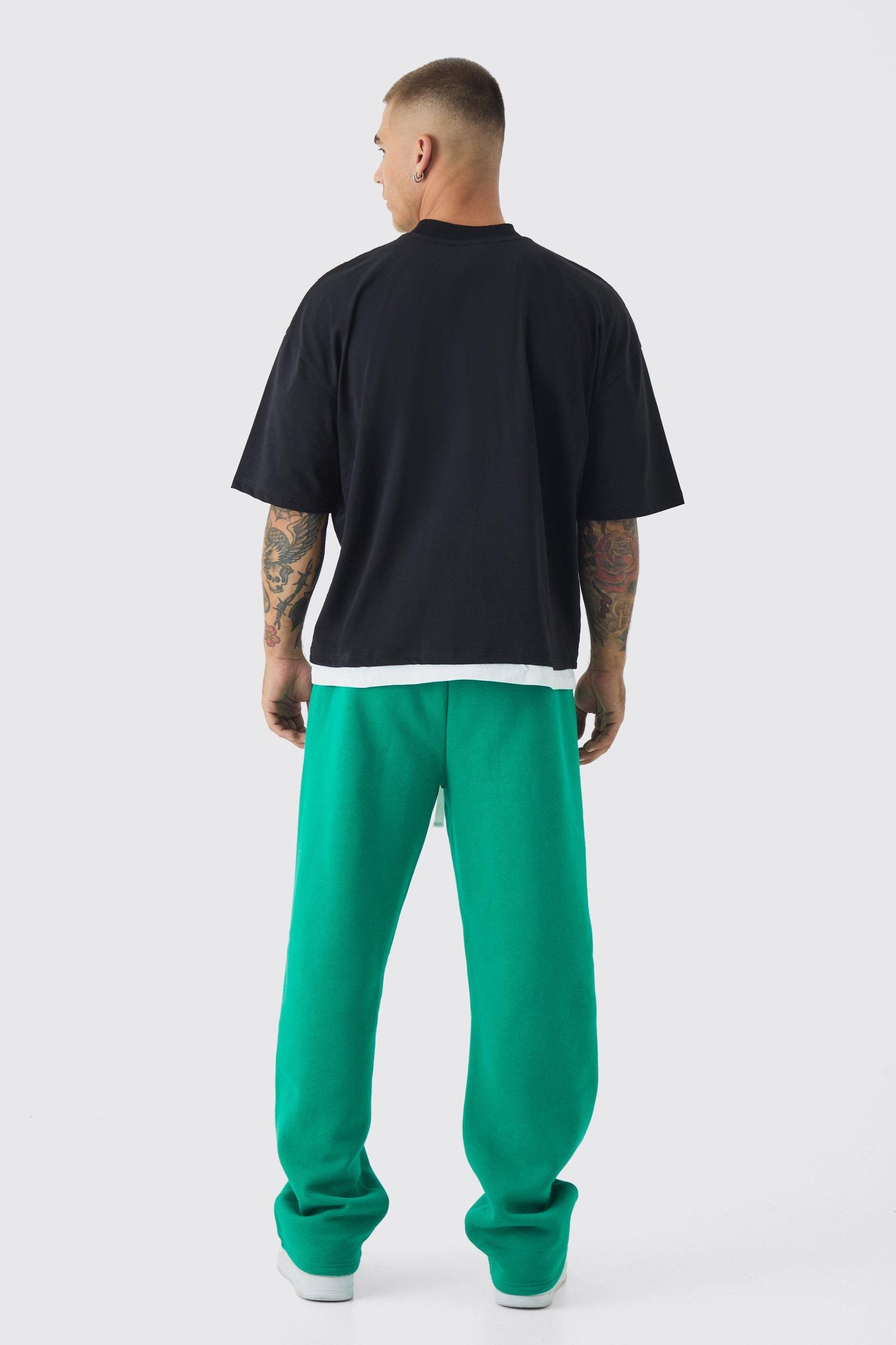 Oversized Graphic Faux Layer T-Shirt And Sweatpants Set | boohooMAN USA Product Image