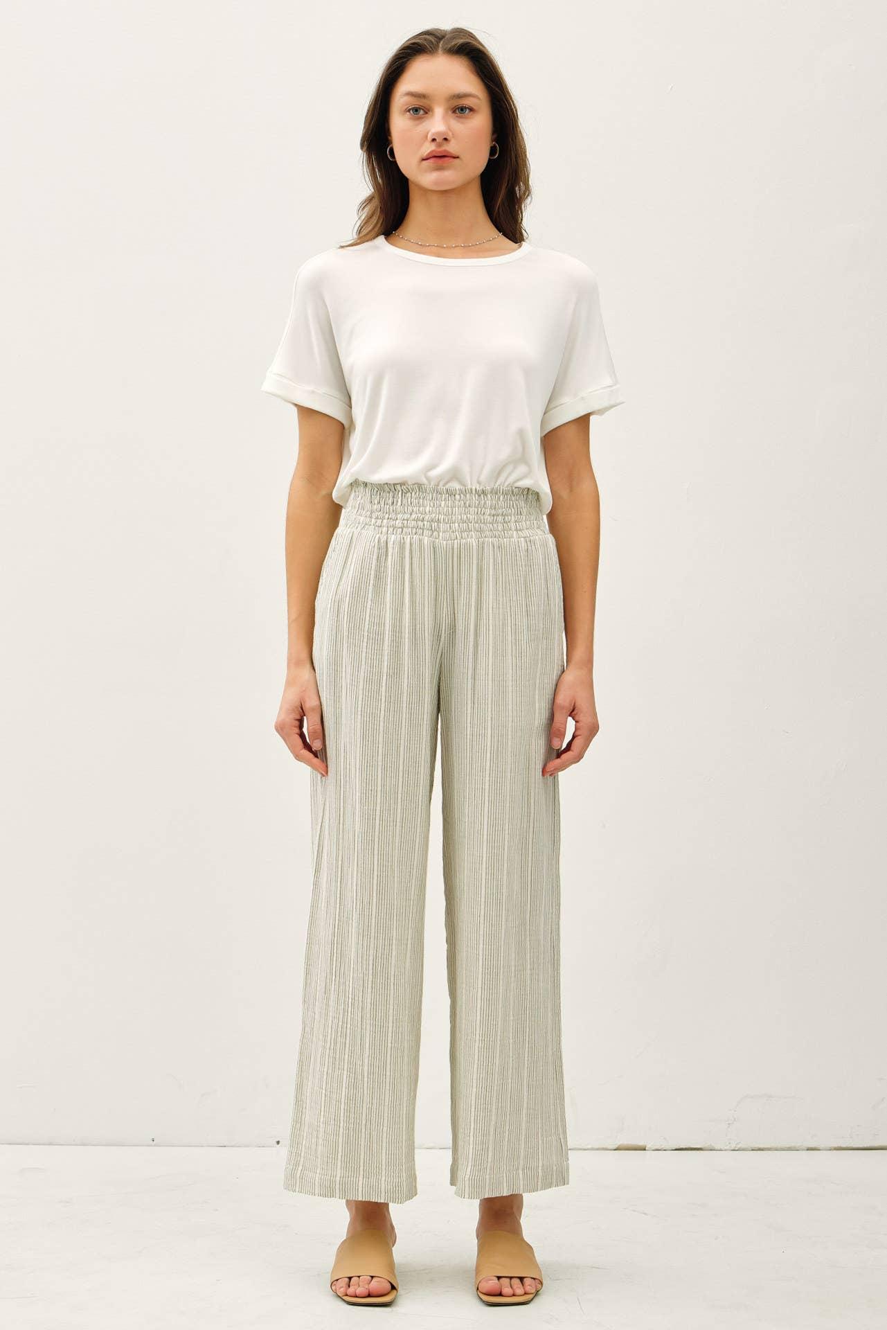 WARMER WEATHER PINSTRIPE GAUZE PANTS Product Image
