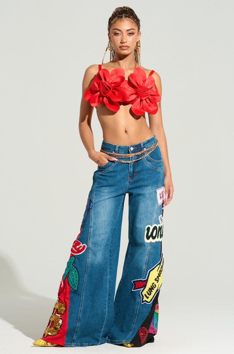 NOT SORRY PATCHWORK DENIM JEANS Product Image
