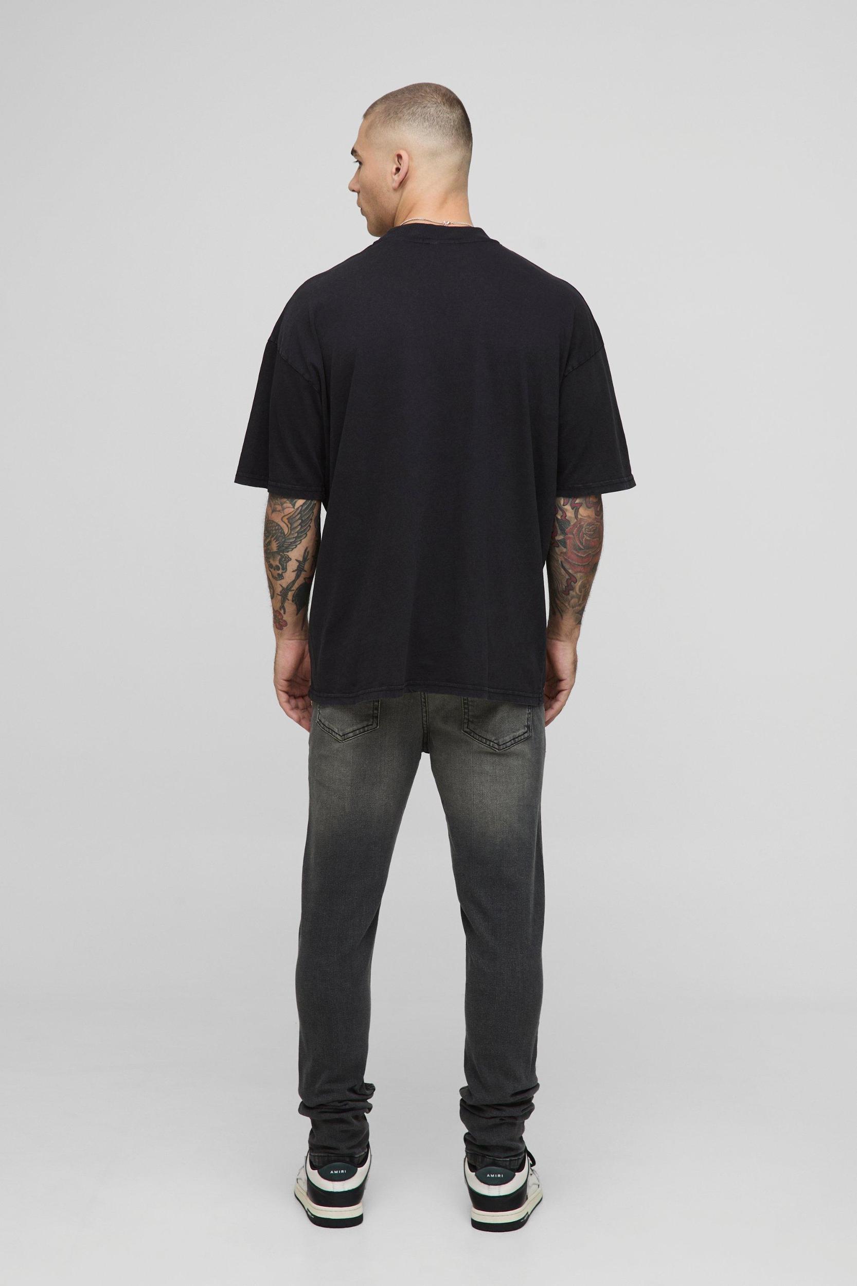 Black Oversized Extended Neck Washed BM Crest T-Shirt | boohooMAN USA Product Image
