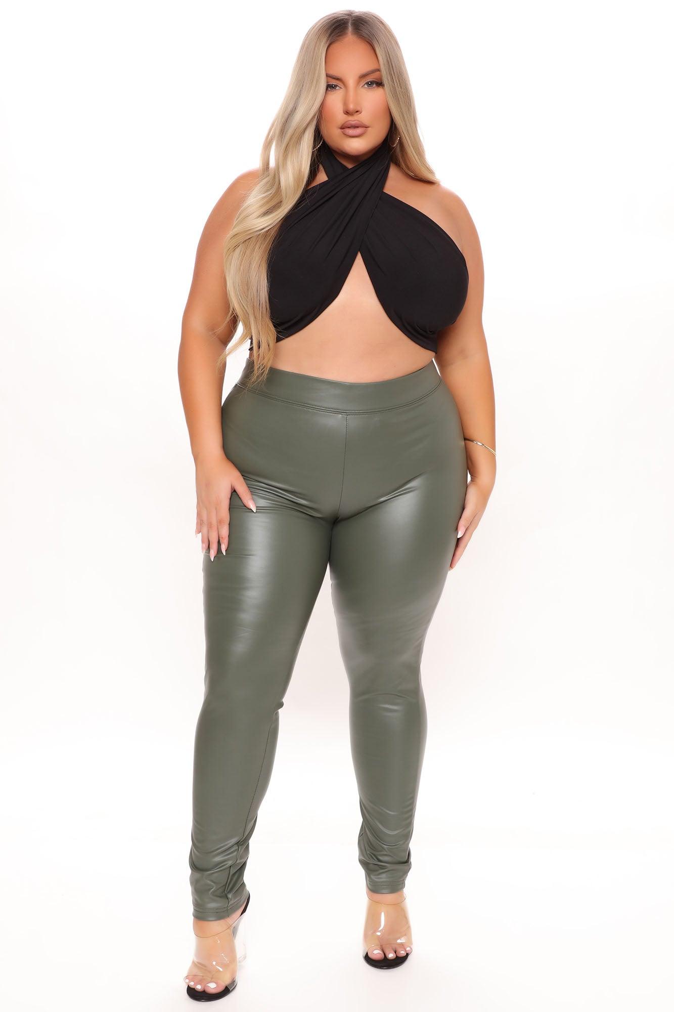 Liliana Faux Leather Leggings - Olive Product Image