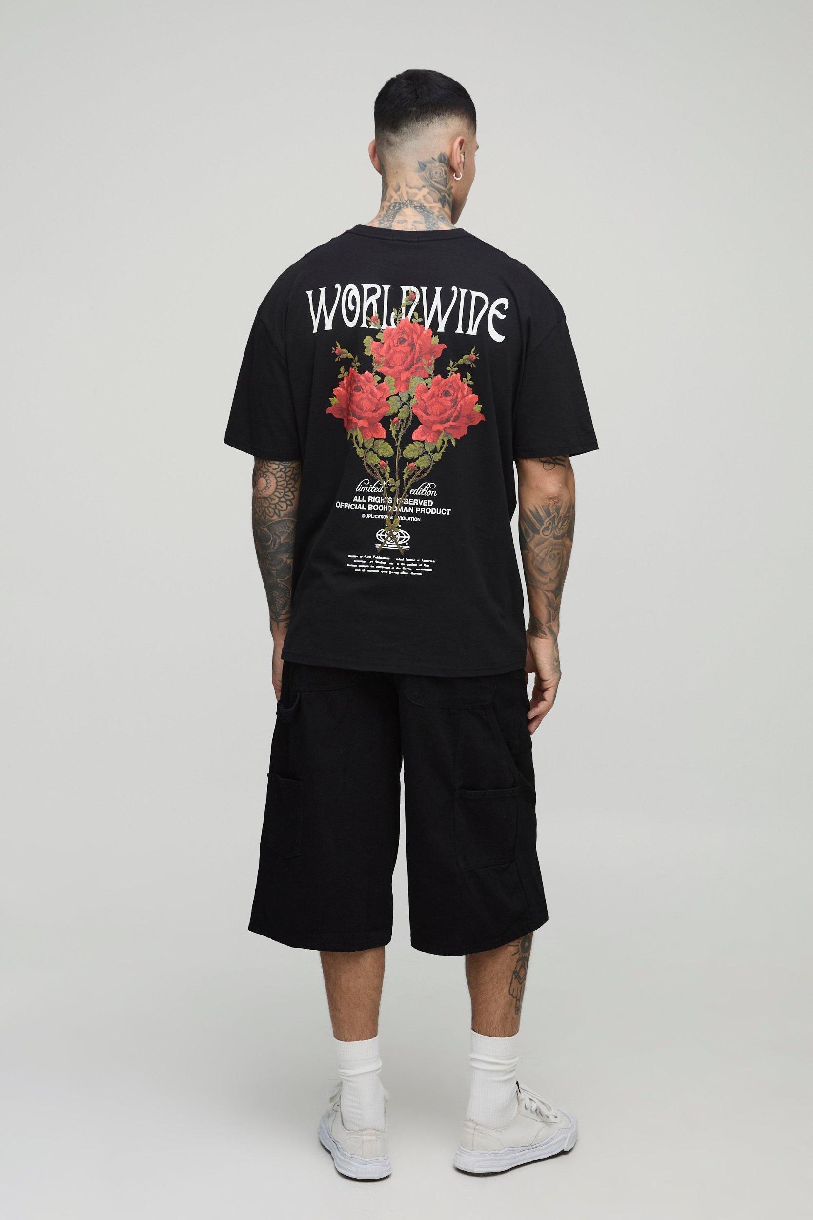 Tall Oversized Worldwide Floral Print T-Shirt | boohooMAN USA Product Image