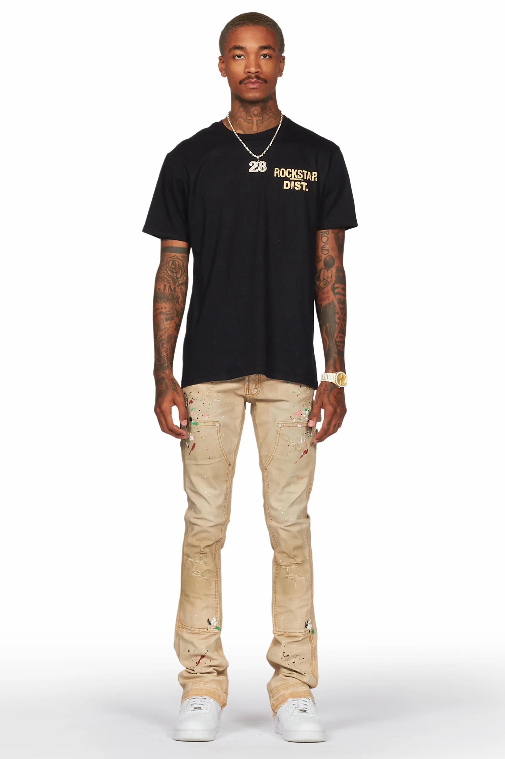 Zoticus Beige Stacked Flare Jean Male Product Image