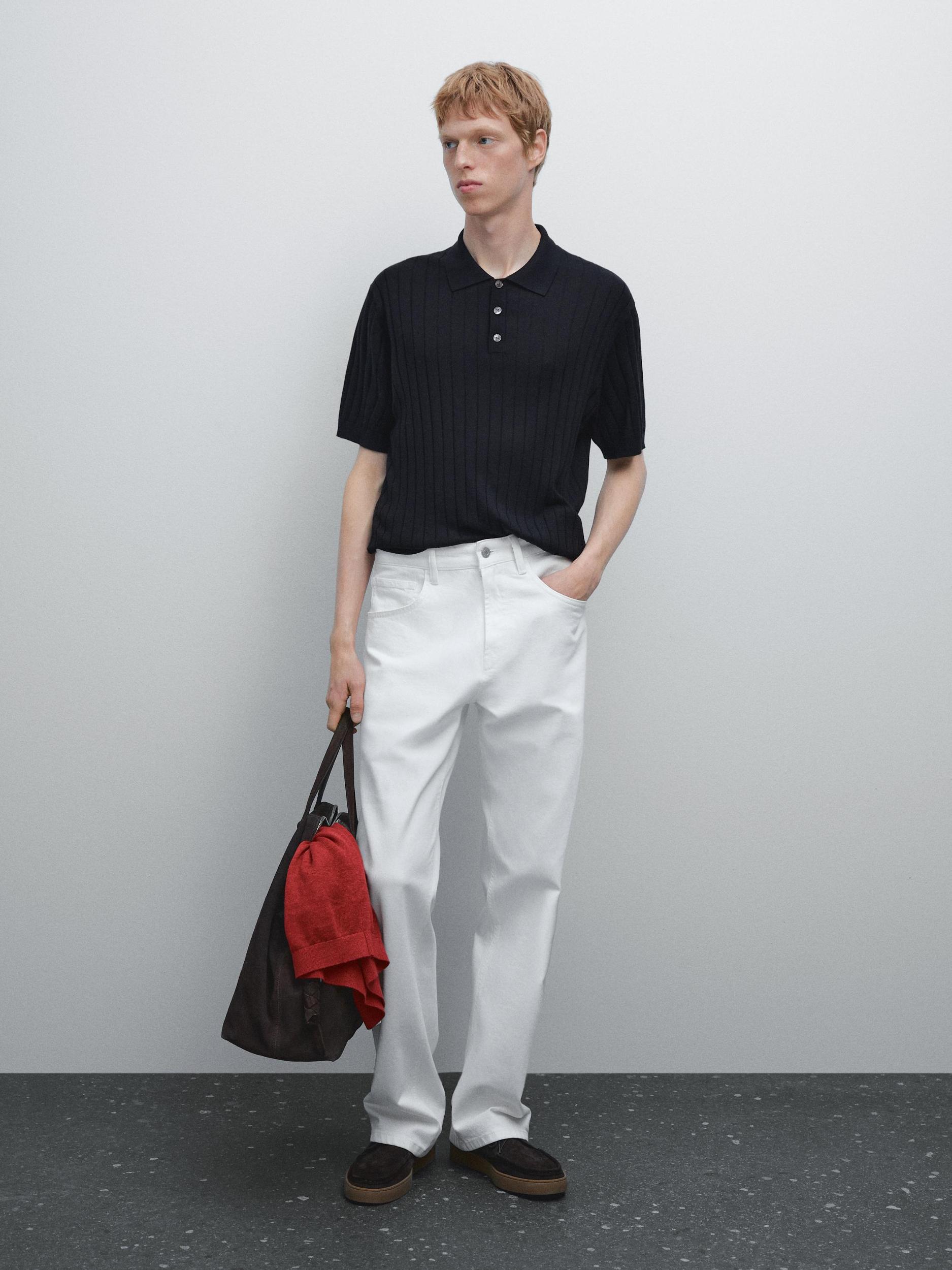 Ribbed knit polo shirt Product Image