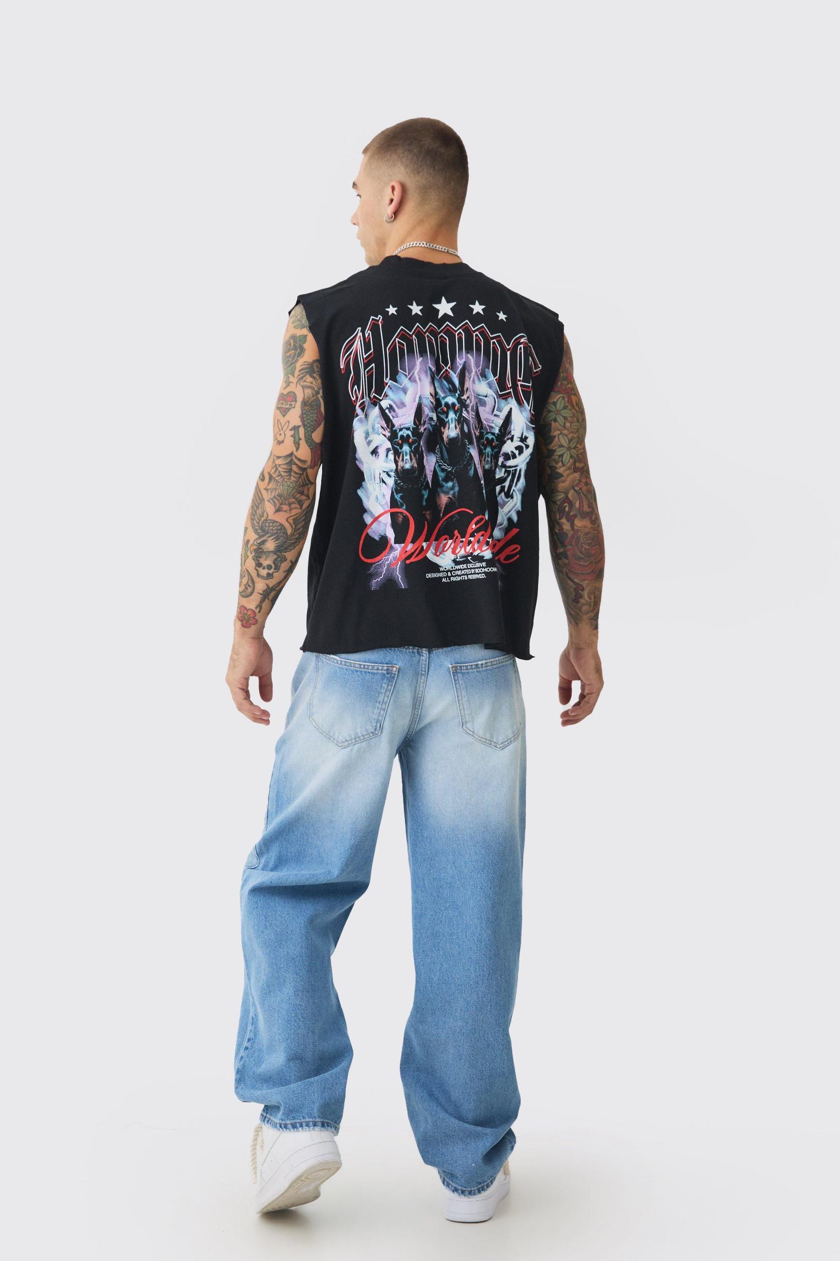 Baggy Rigid Double Waistband Denim Jeans In Light Blue | boohooMAN USA Product Image