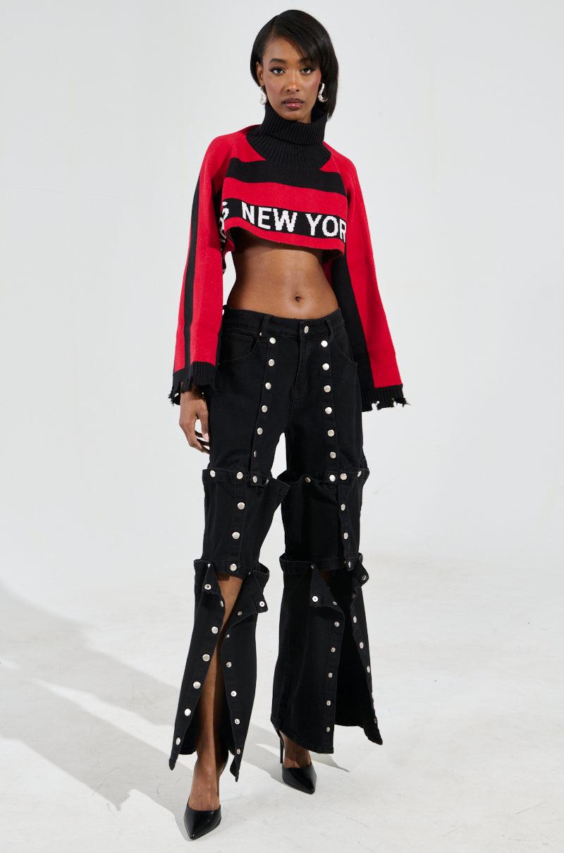 NEW YORK ULTRA CROP SWEATER IN RED MULTI Product Image