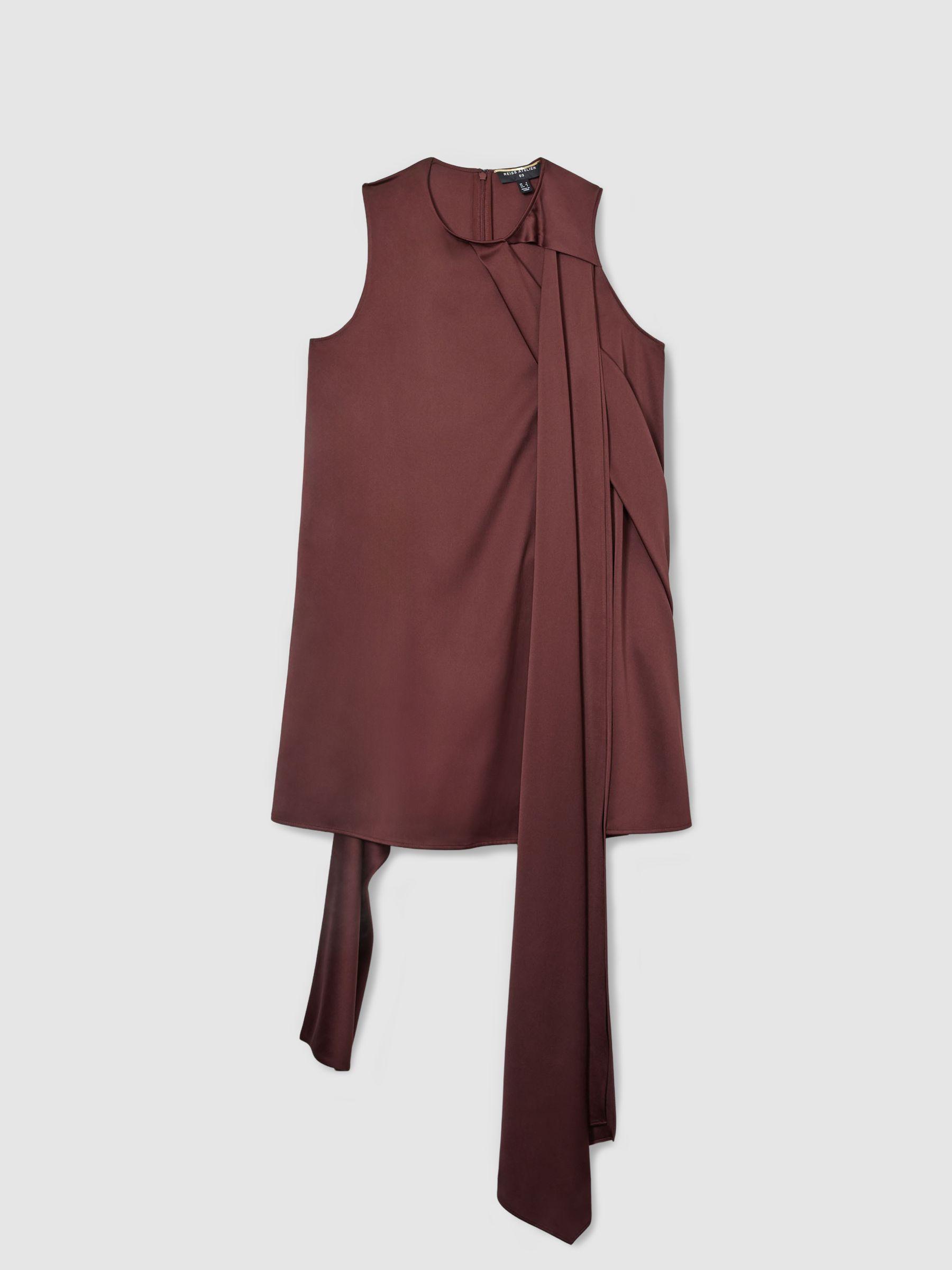 Atelier Satin Draped-Sash Mini Dress in Burgundy Product Image