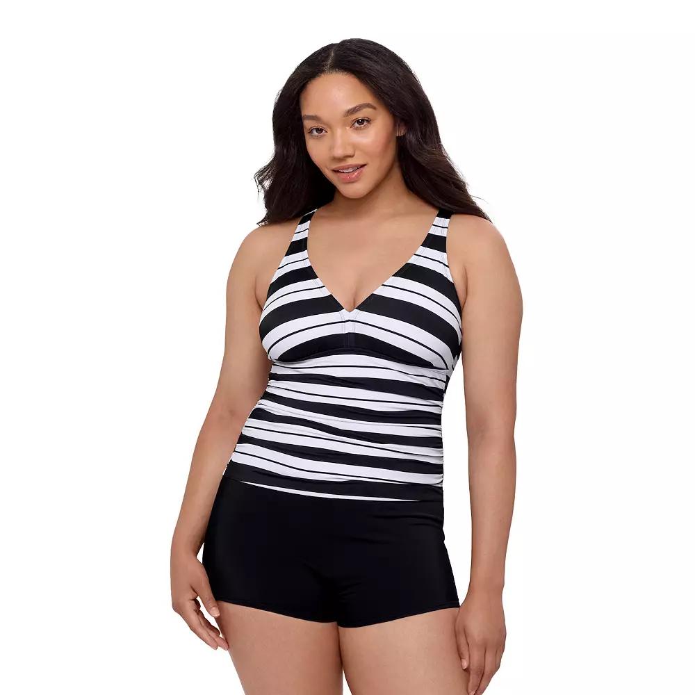Women's Bal Harbour V Neck One-Piece Swim Suit, Size: 10, Boardwalk Stripe Product Image
