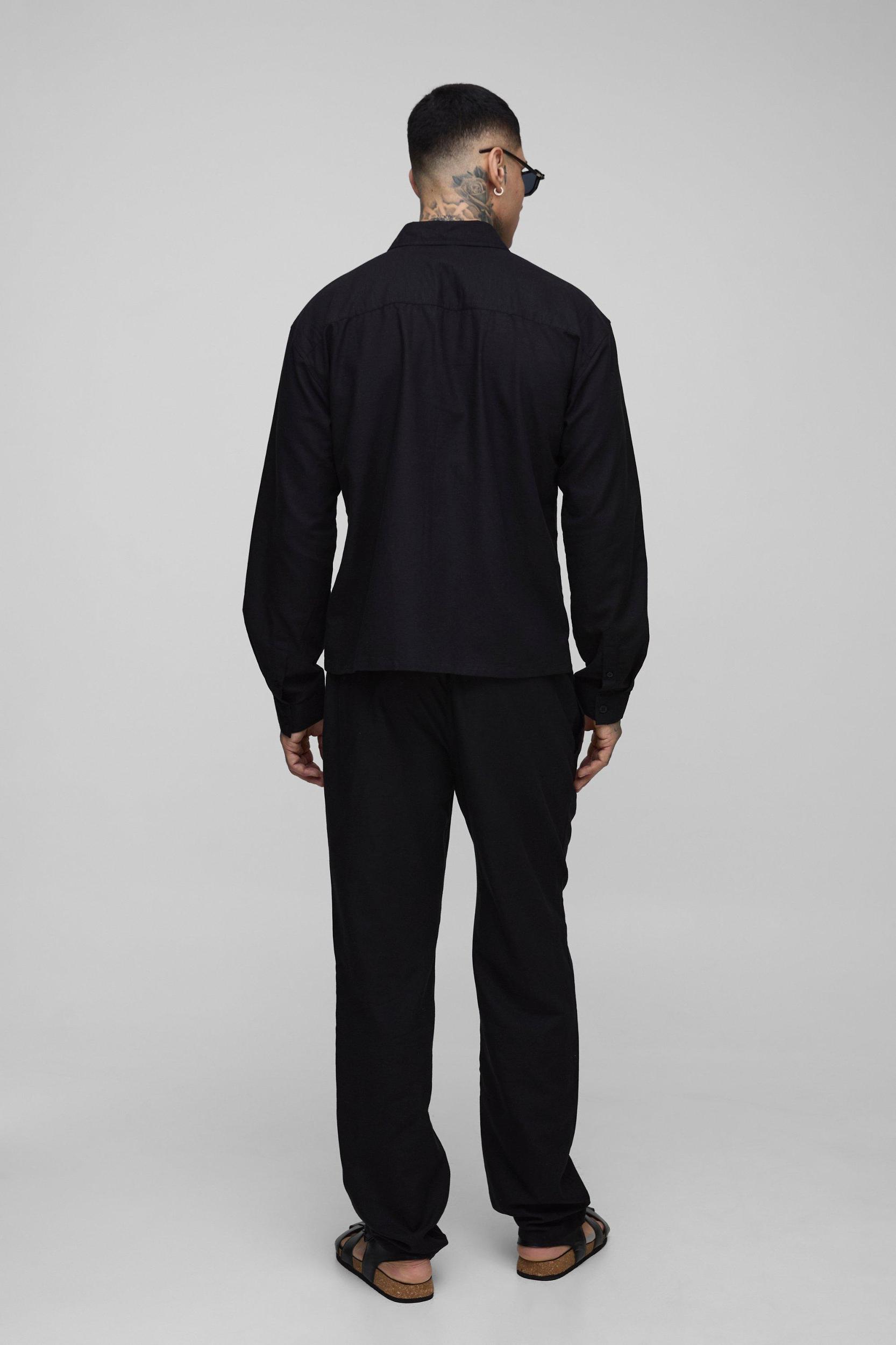 Tall Long Sleeve Linen Look Cargo Pocket Oversized Shirt Jacket | boohooMAN USA Product Image