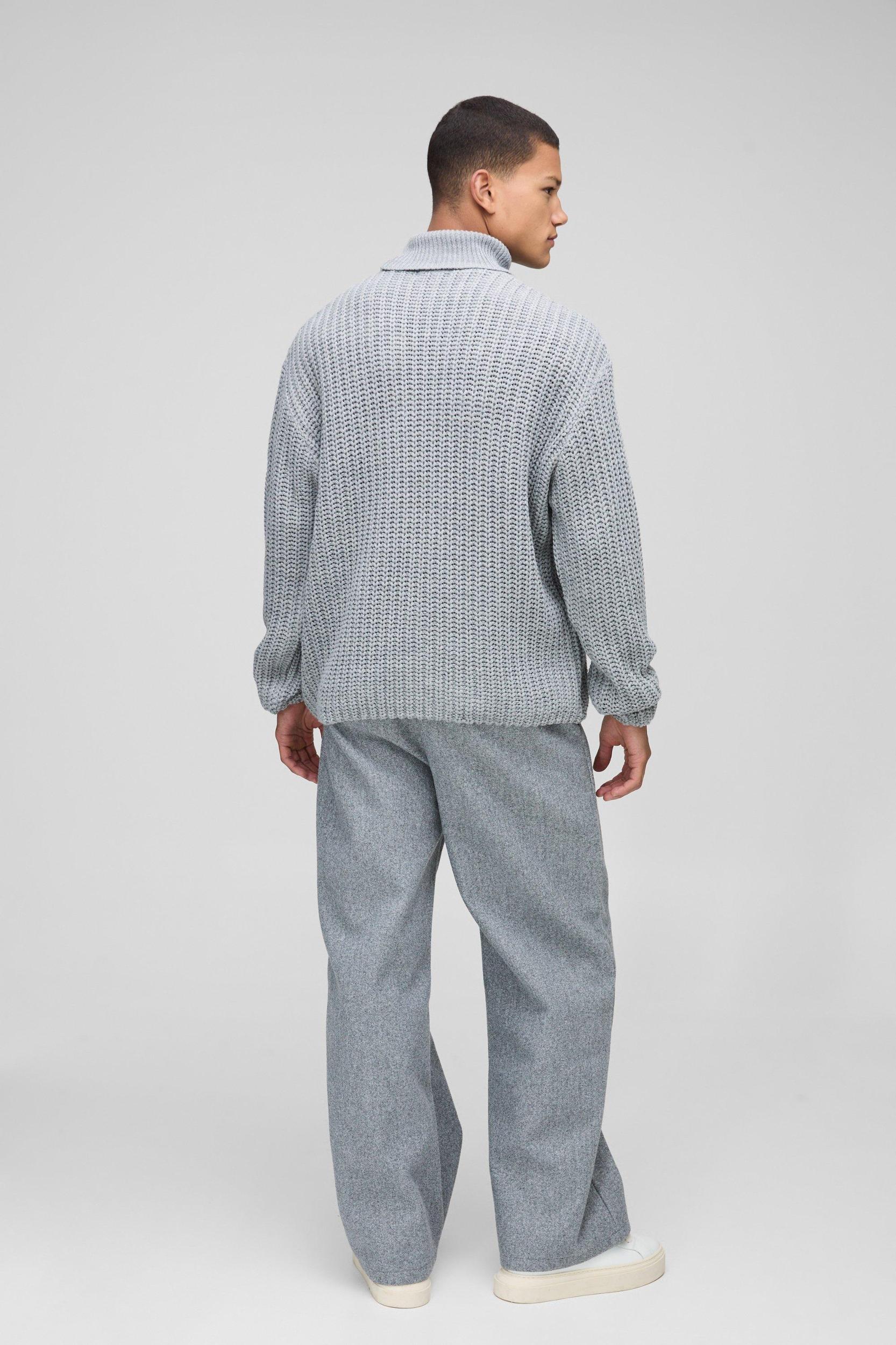 Oversized Boxy Fishman Ribbed Roll Neck Knitted Sweater | boohooMAN USA Product Image