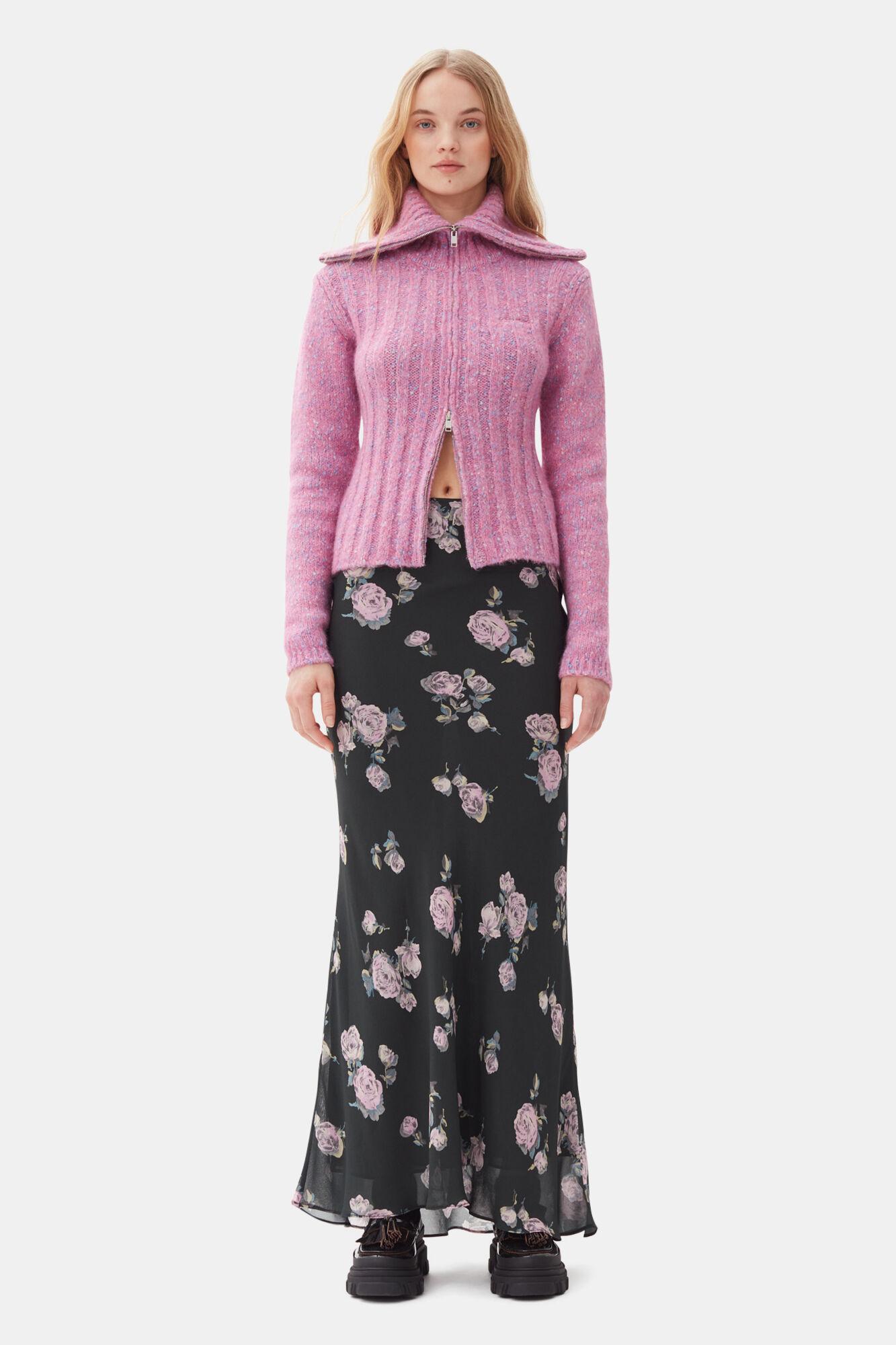 Pink Highneck Zip Cardigan Product Image