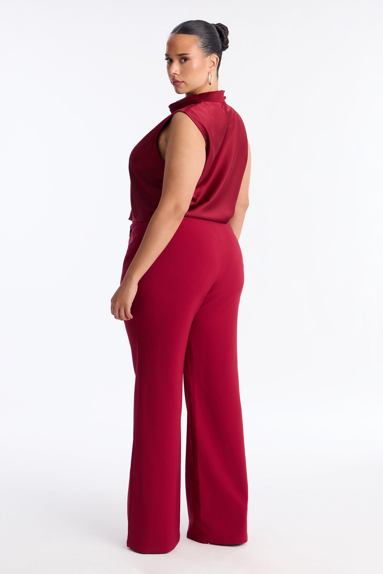Luciana Satin Wide Leg Pant Set - Red Female Product Image