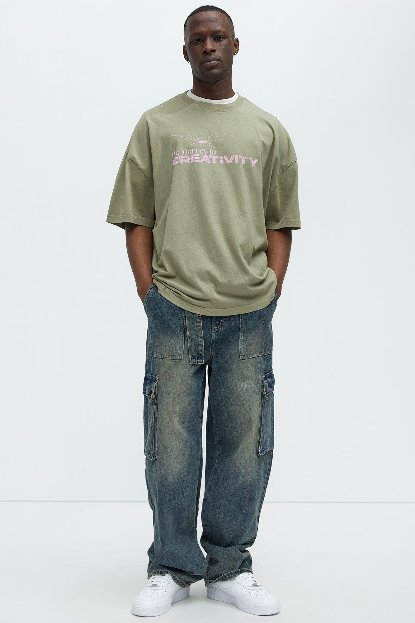 Tied Up Cargo Baggy Jeans - Medium Blue Wash Product Image