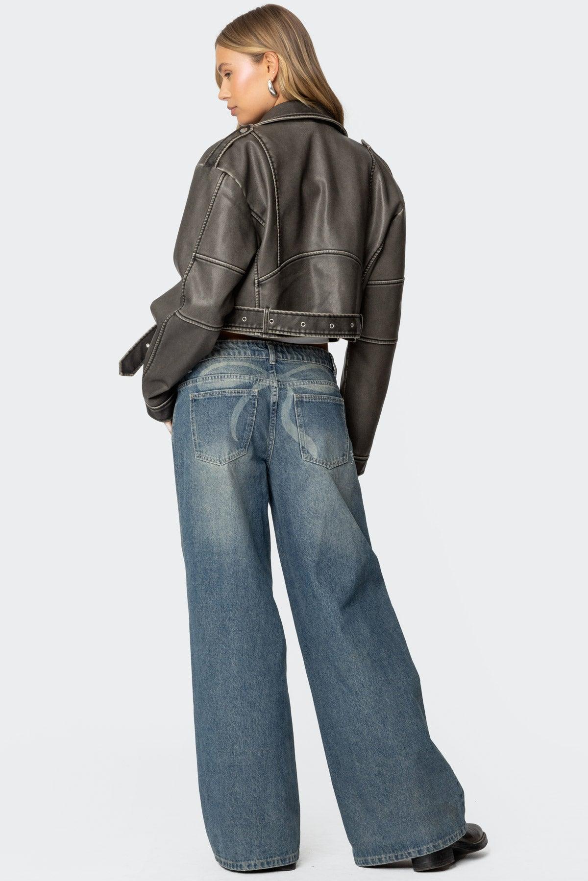 Washed Faux Leather Jacket Product Image